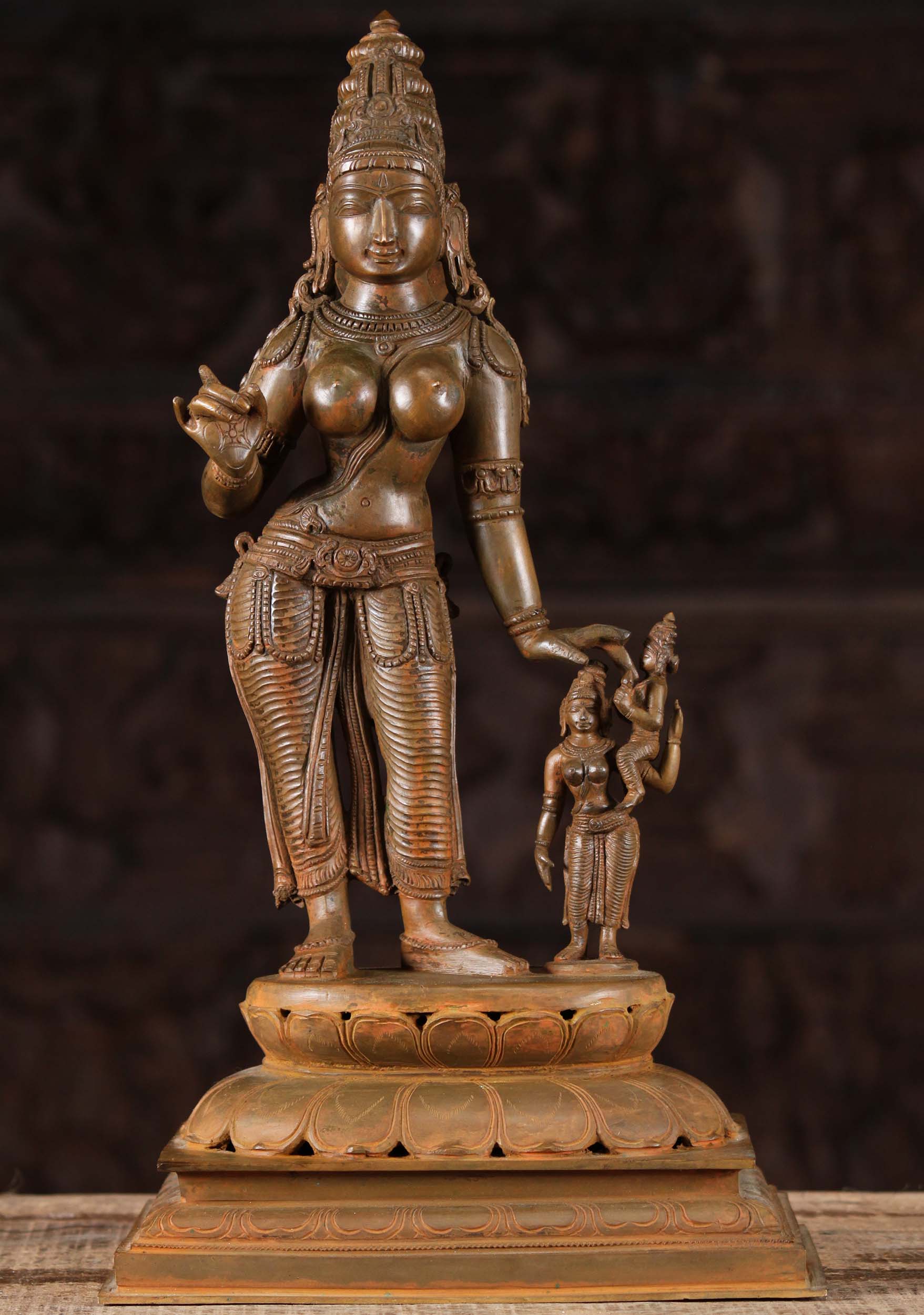 Hindu Goddess Parvati Statue Standing with Carrying Her Son, Murugan 18" (#107bc4): Hindu & Buddha