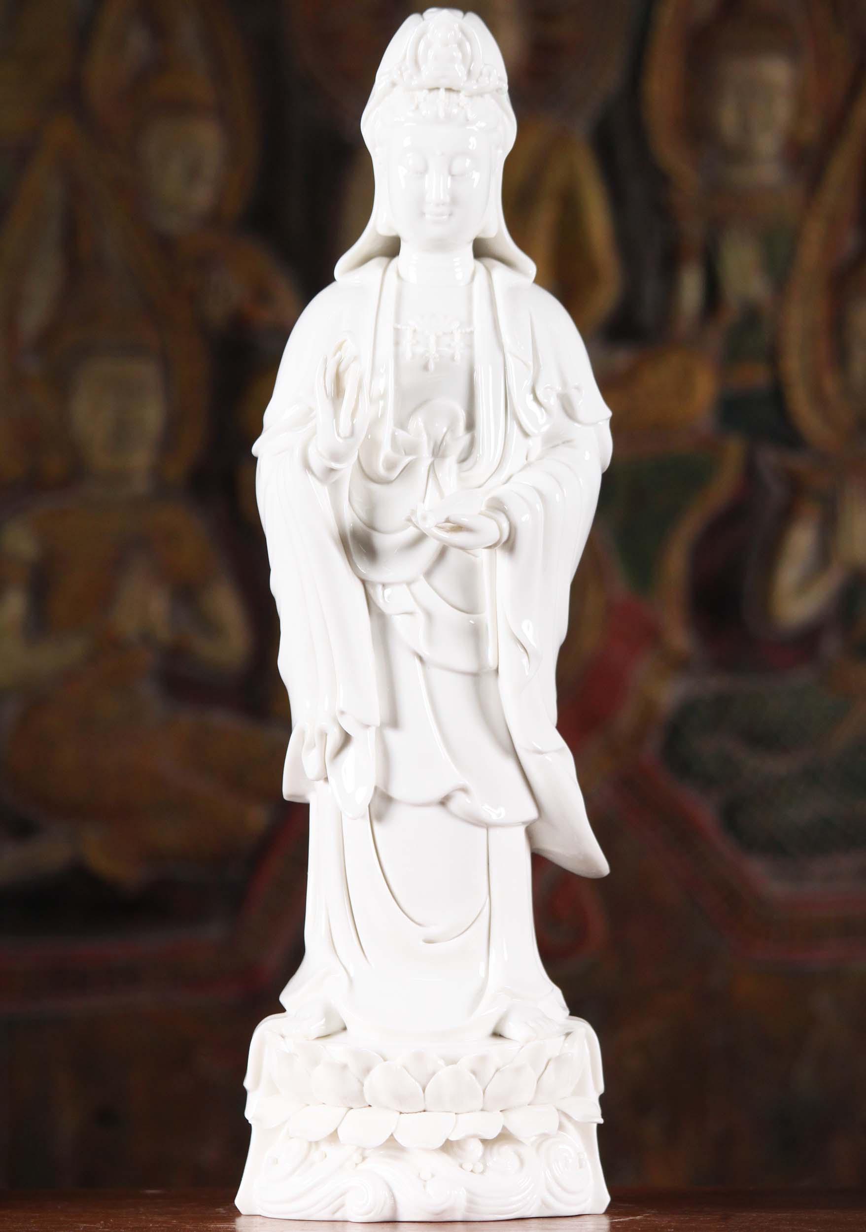 Porcelain Kwan Yin Standing Pouring Out Vase 15"