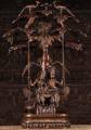 Brass Radha Krishna in Loving Embrace Statue Seated on Swing with Peacock 34"