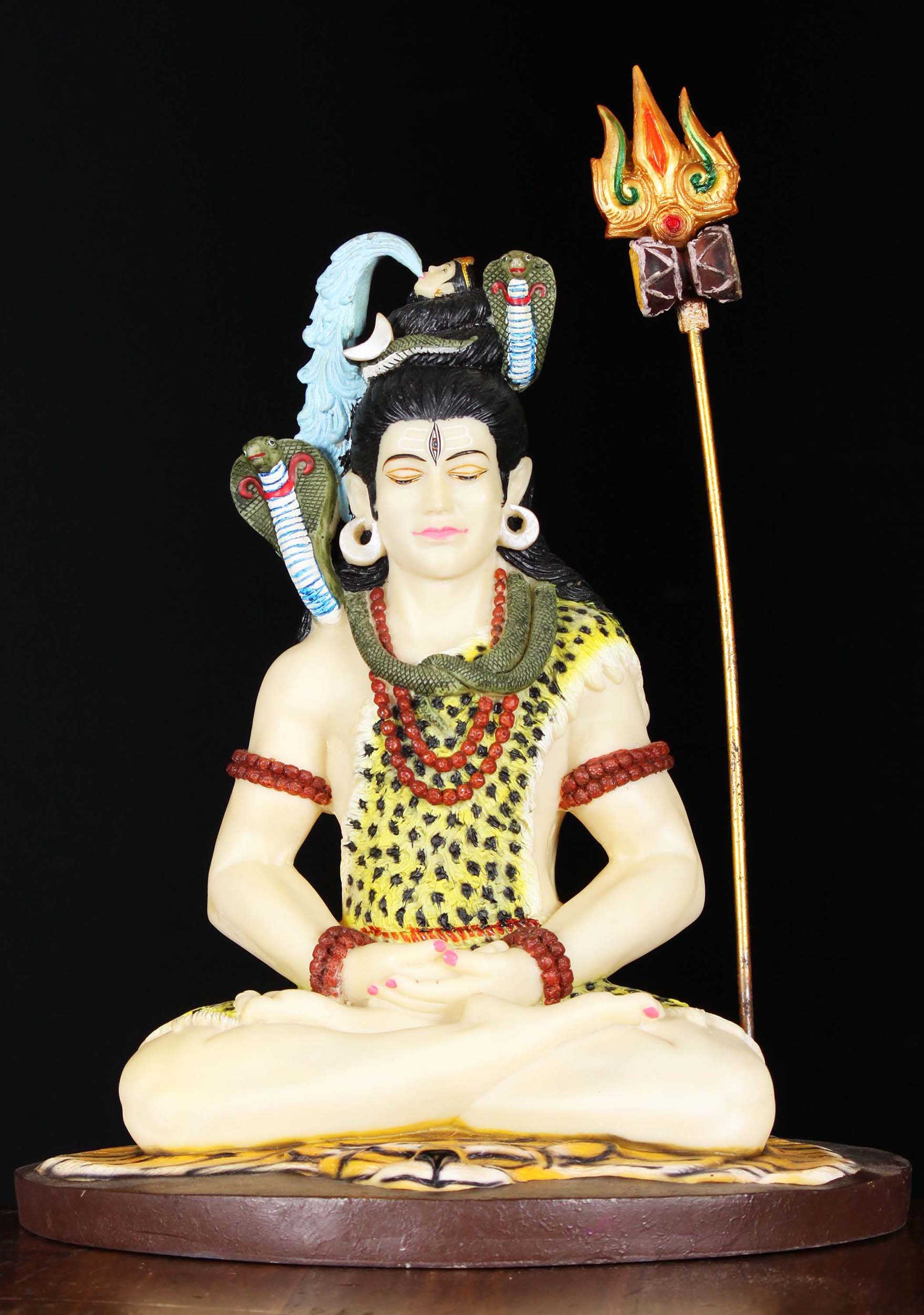 Fiberglass Meditating Shiva with Cobra, Trident & Ganges River Flowing from Hair 16"