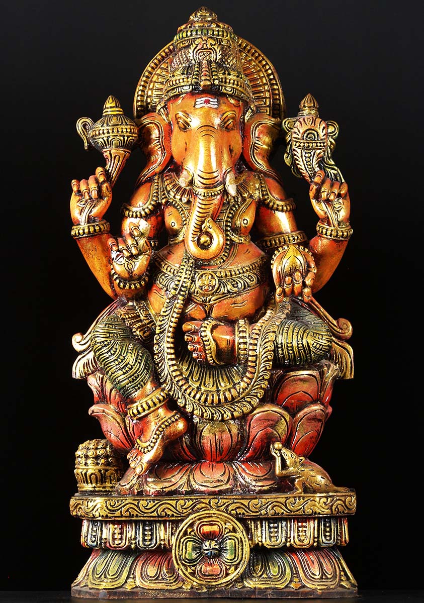 Seated Ganesh Wood Carving 36"