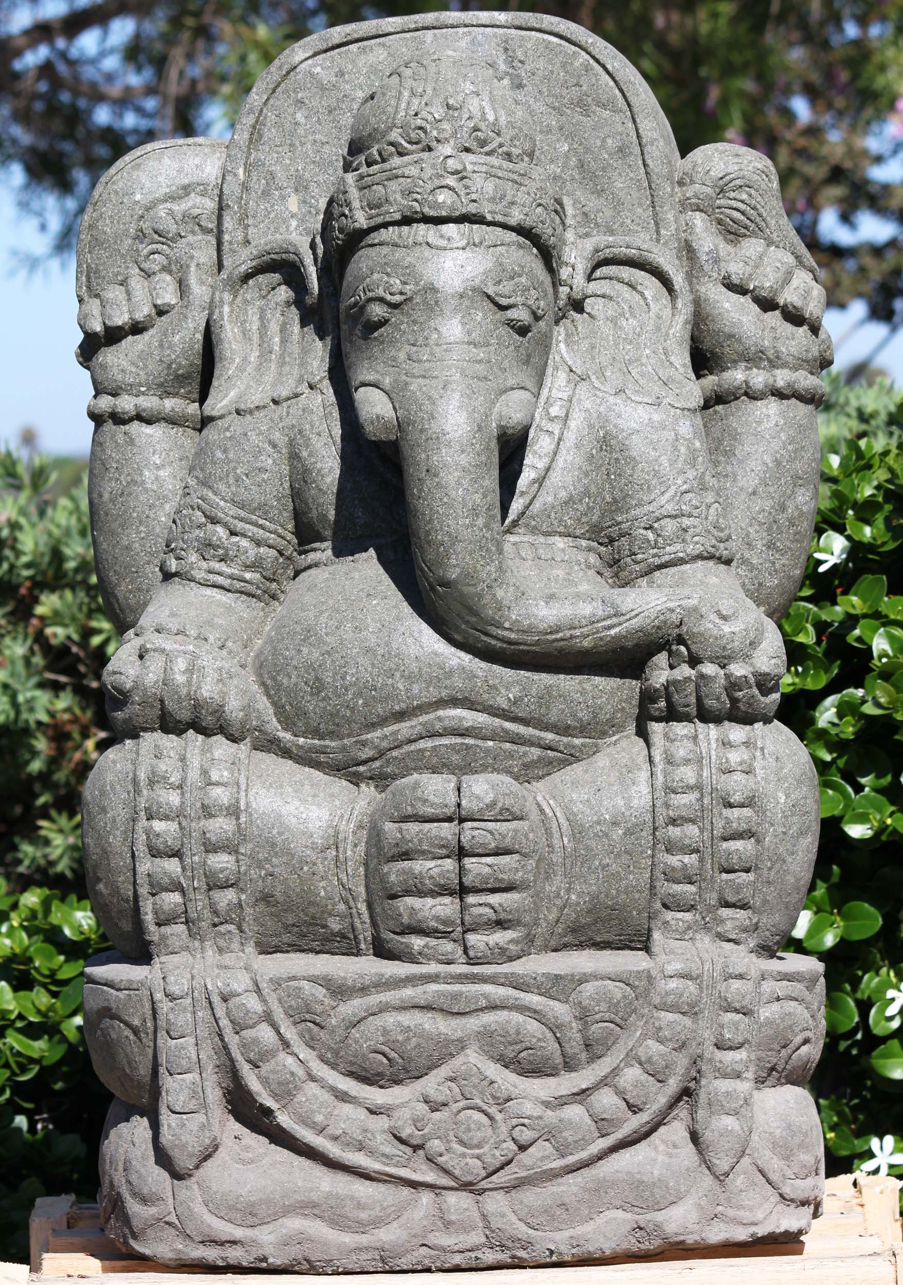 Stone Seated Ganesha Garden Sculpture 38"
