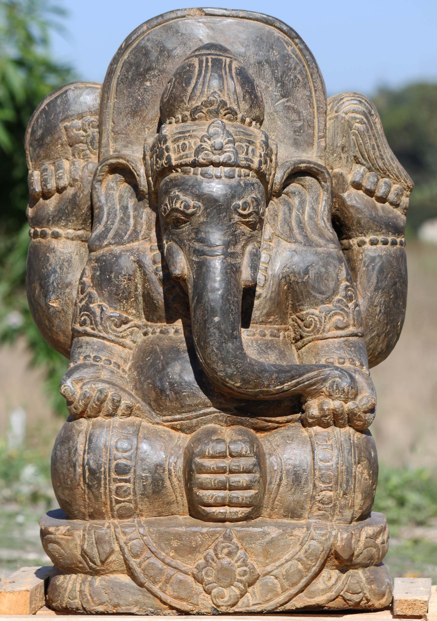Stone Seated Garden Ganesha Sculpture 27"