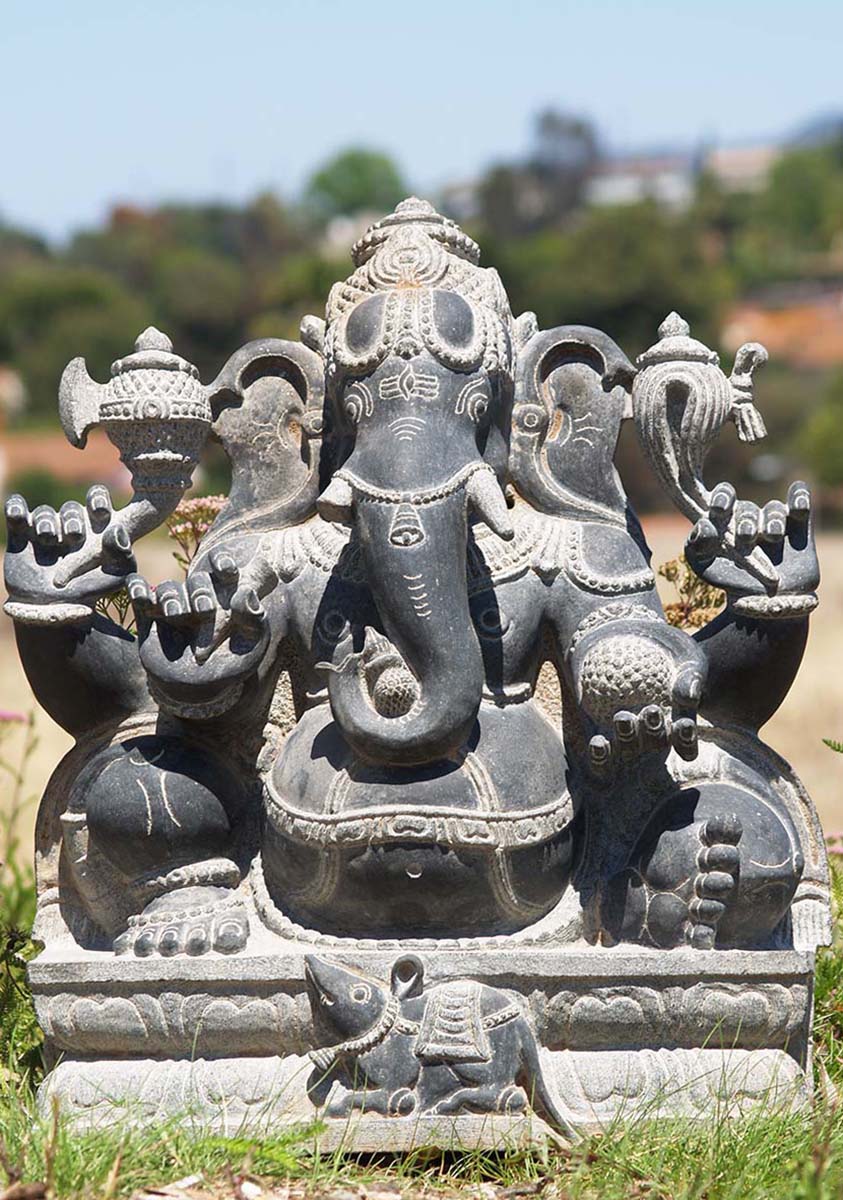 Stone Seated Ganesha Sculpture 25"