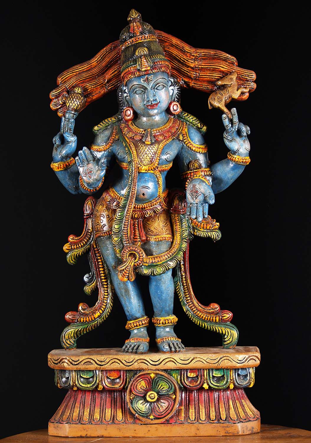 Wooden Blue Standing Shiva Statue 30"