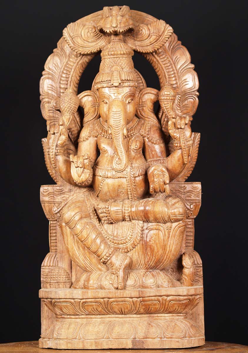 SOLD Wooden Seated Ganesh with Arch 24