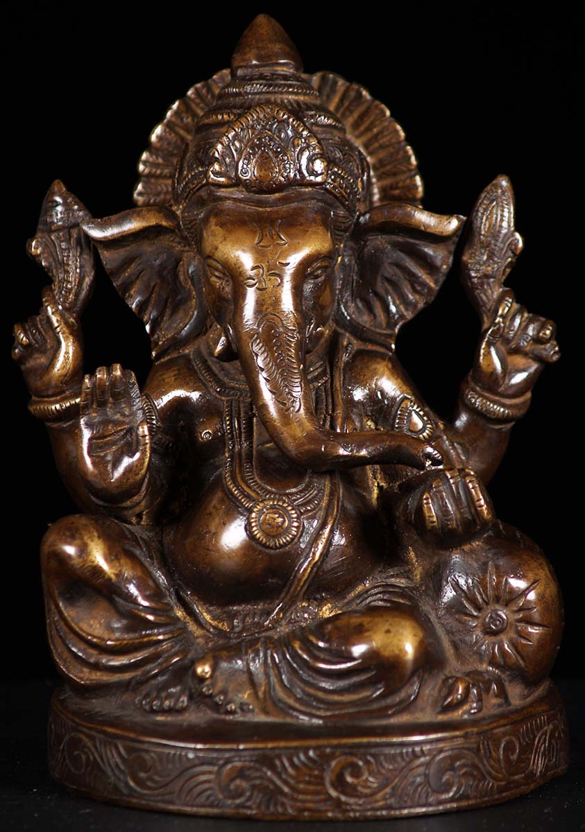 Brass Small Abhaya Mudra Hindu God Ganesh Sculpture Perfect Gift for Home Altar 6.5"