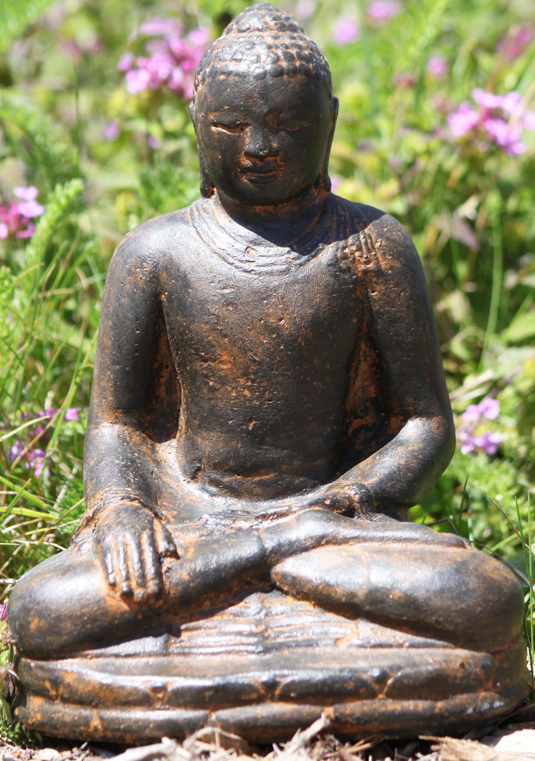 Small Earth Touching Garden Buddha Statue 8"
