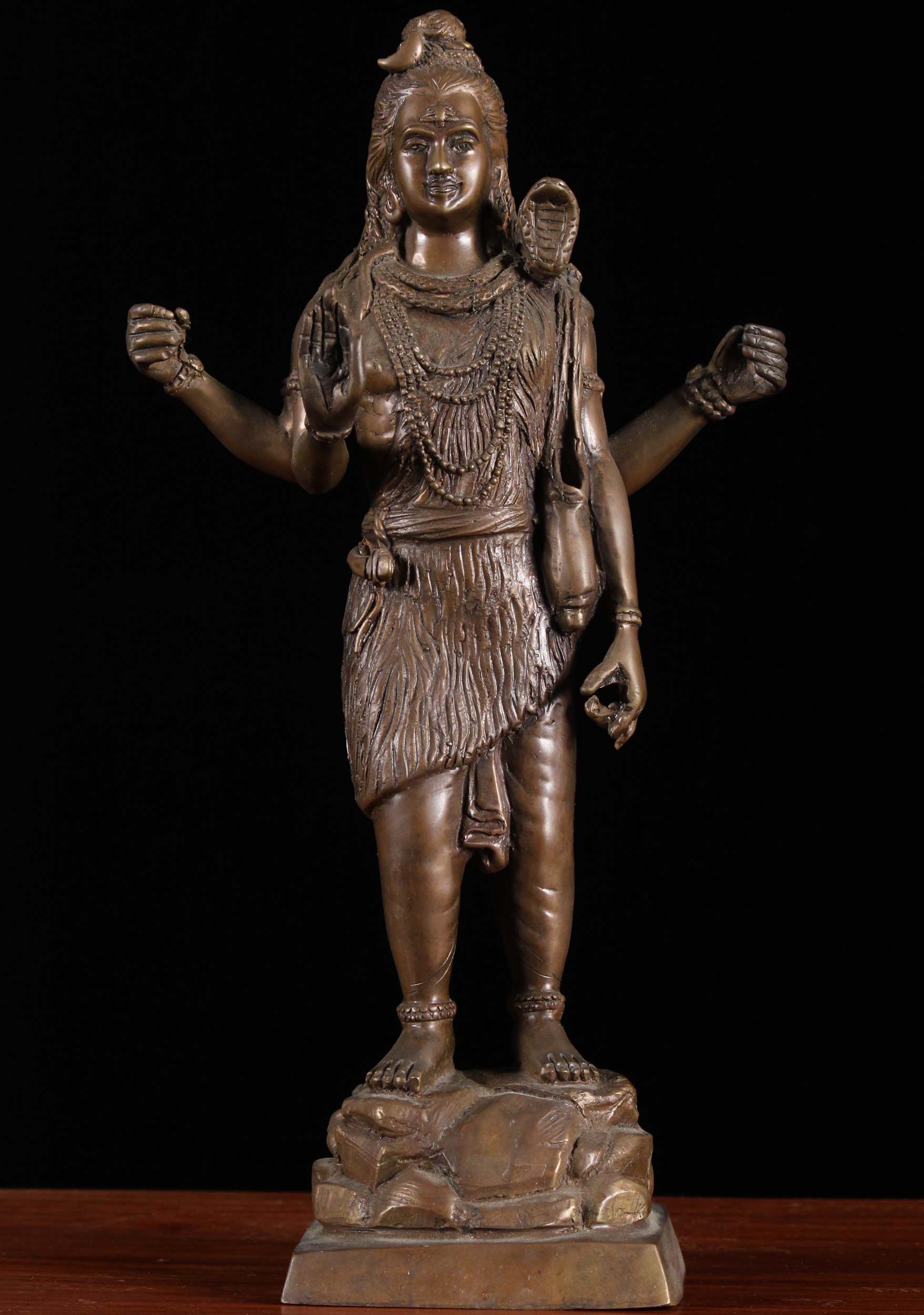 Brass Standing Shiva Statue Wearing Tiger Skin 13"
