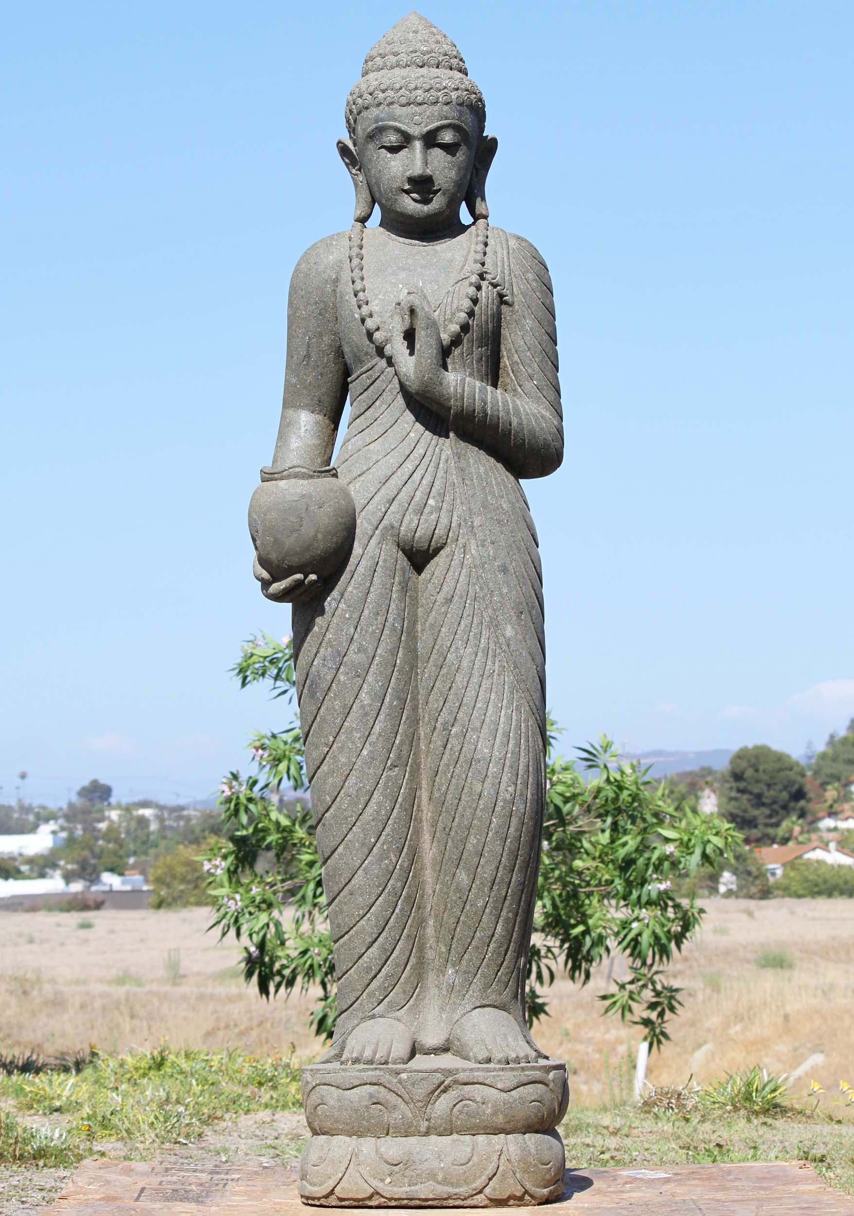 Stone Standing Buddha Holding Alms Bowl 72"
