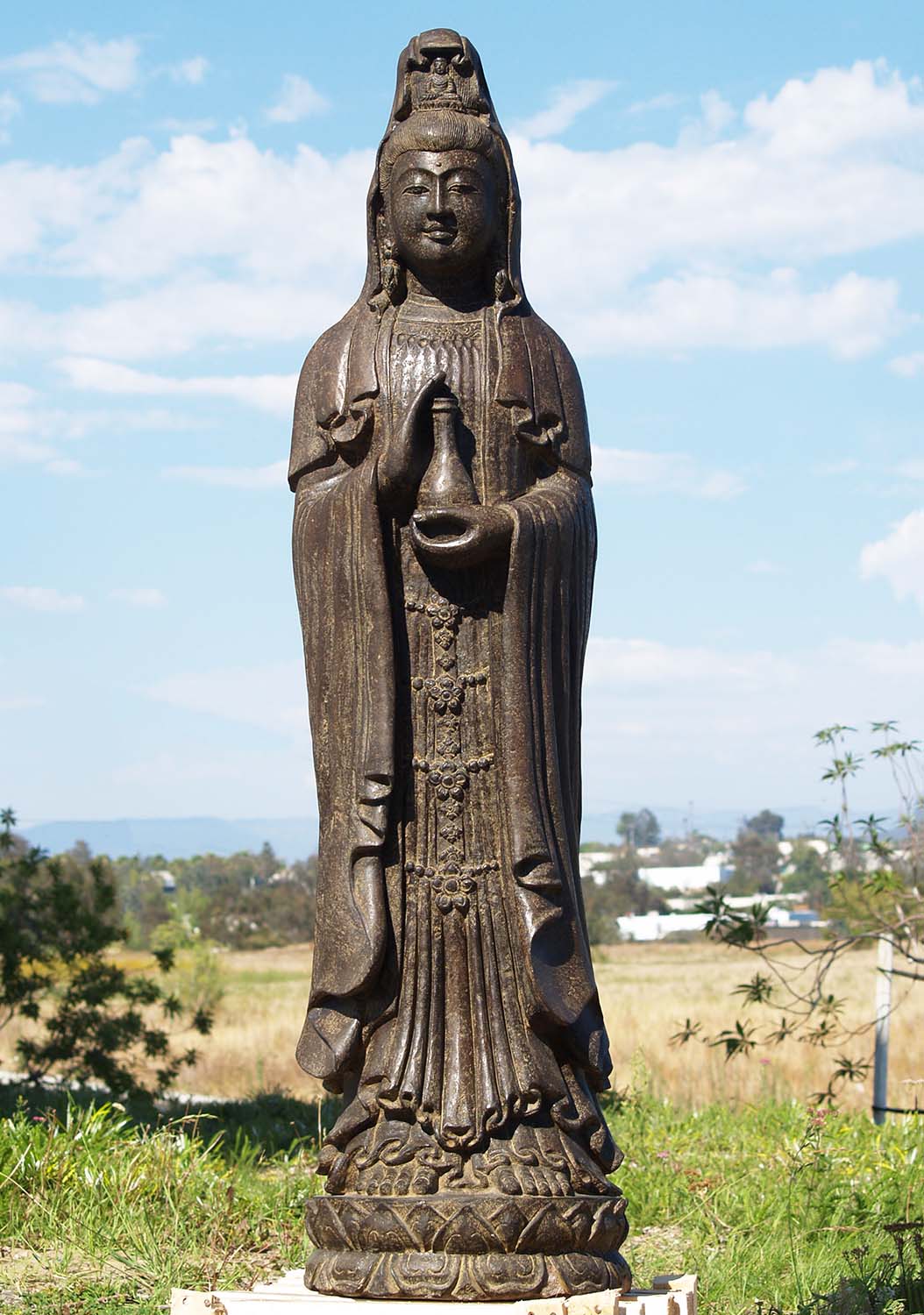 Stone Kwan Yin Statue Holding Vase of Nectar 61"