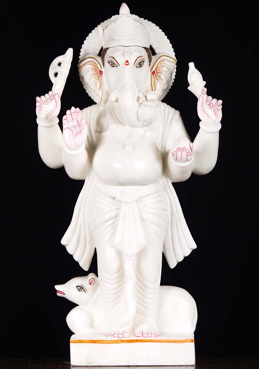 White Marble Standing  Ganesh Statue 29"