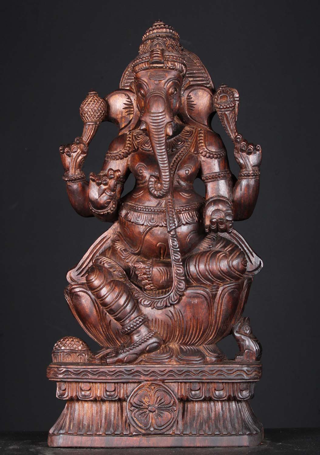 SOLD Wooden Ganapathi Carving 24