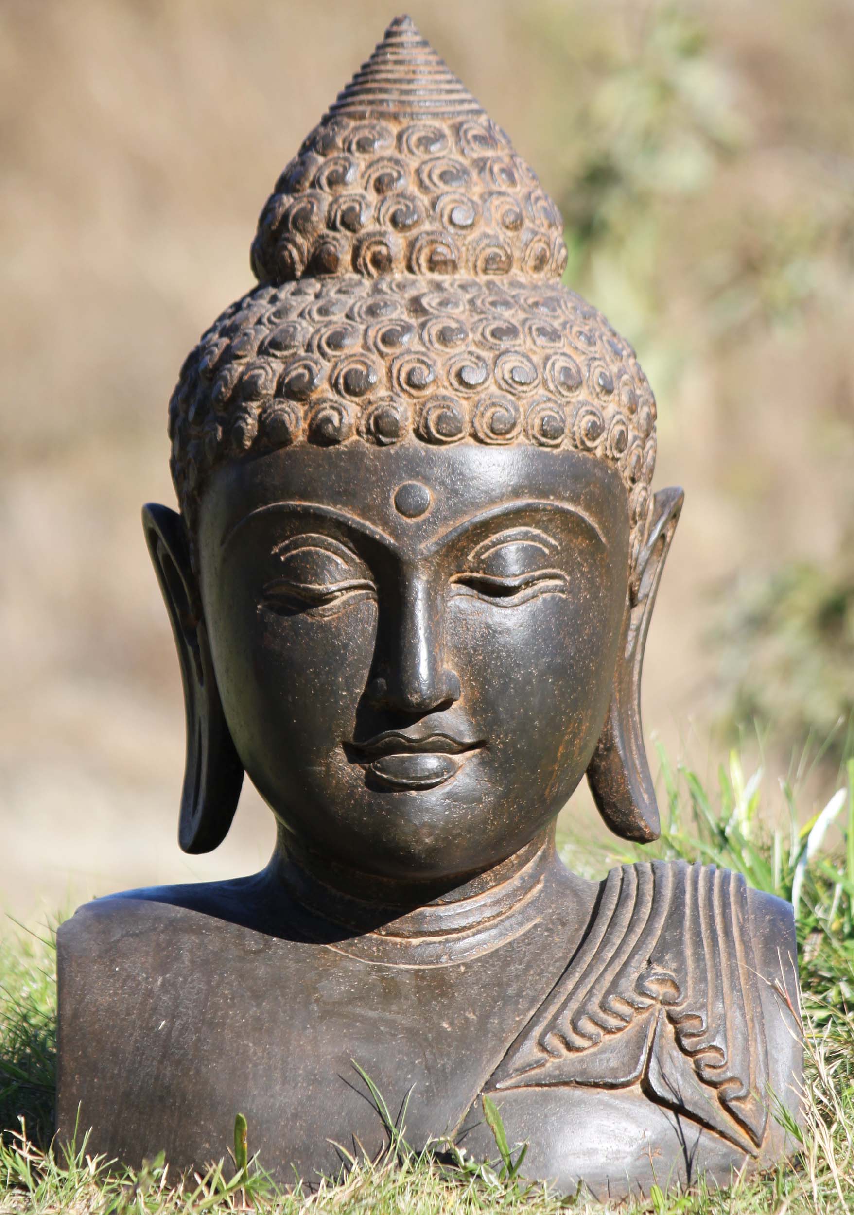SOLD Stone Buddha Bust Garden Statue 24