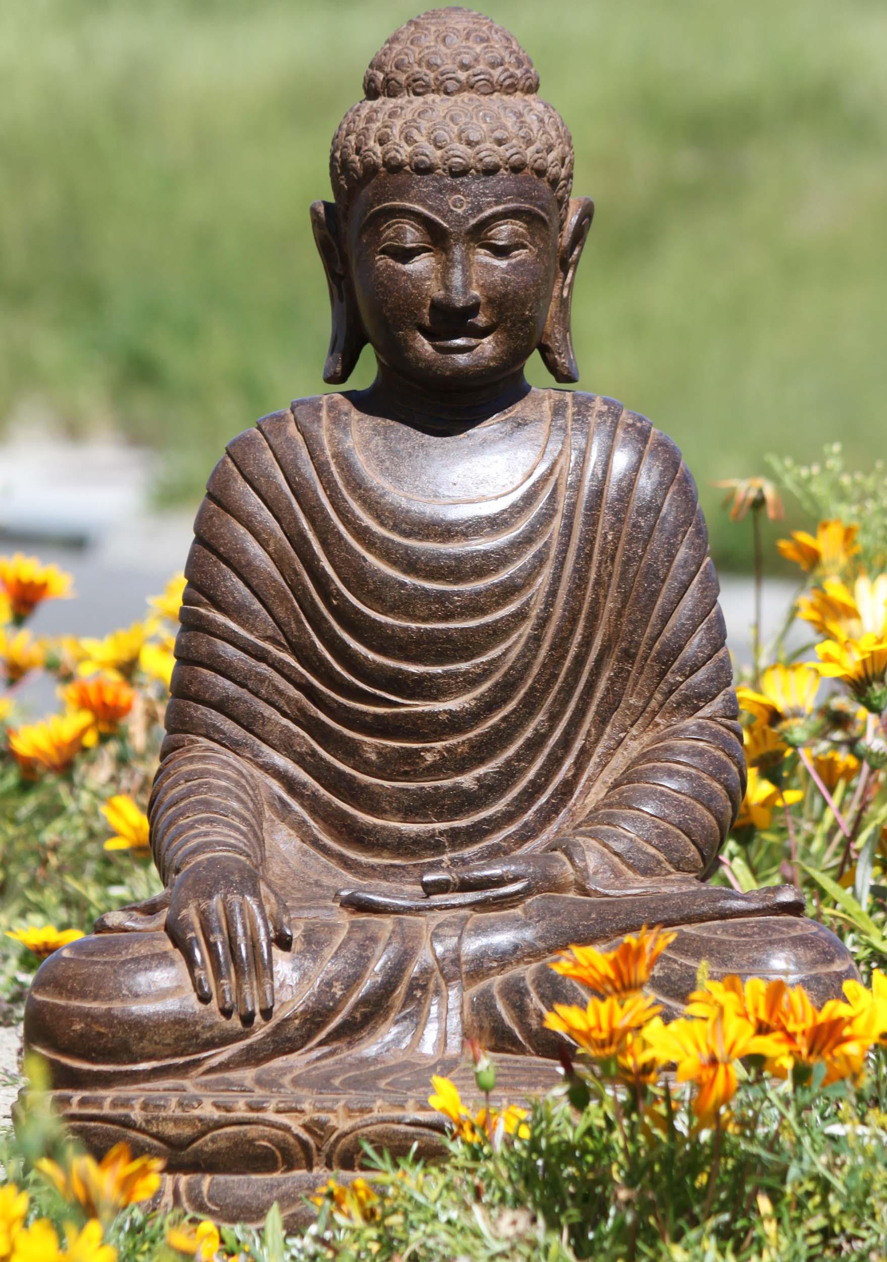 SOLD Stone Earth Touching Buddha Garden Statue 26