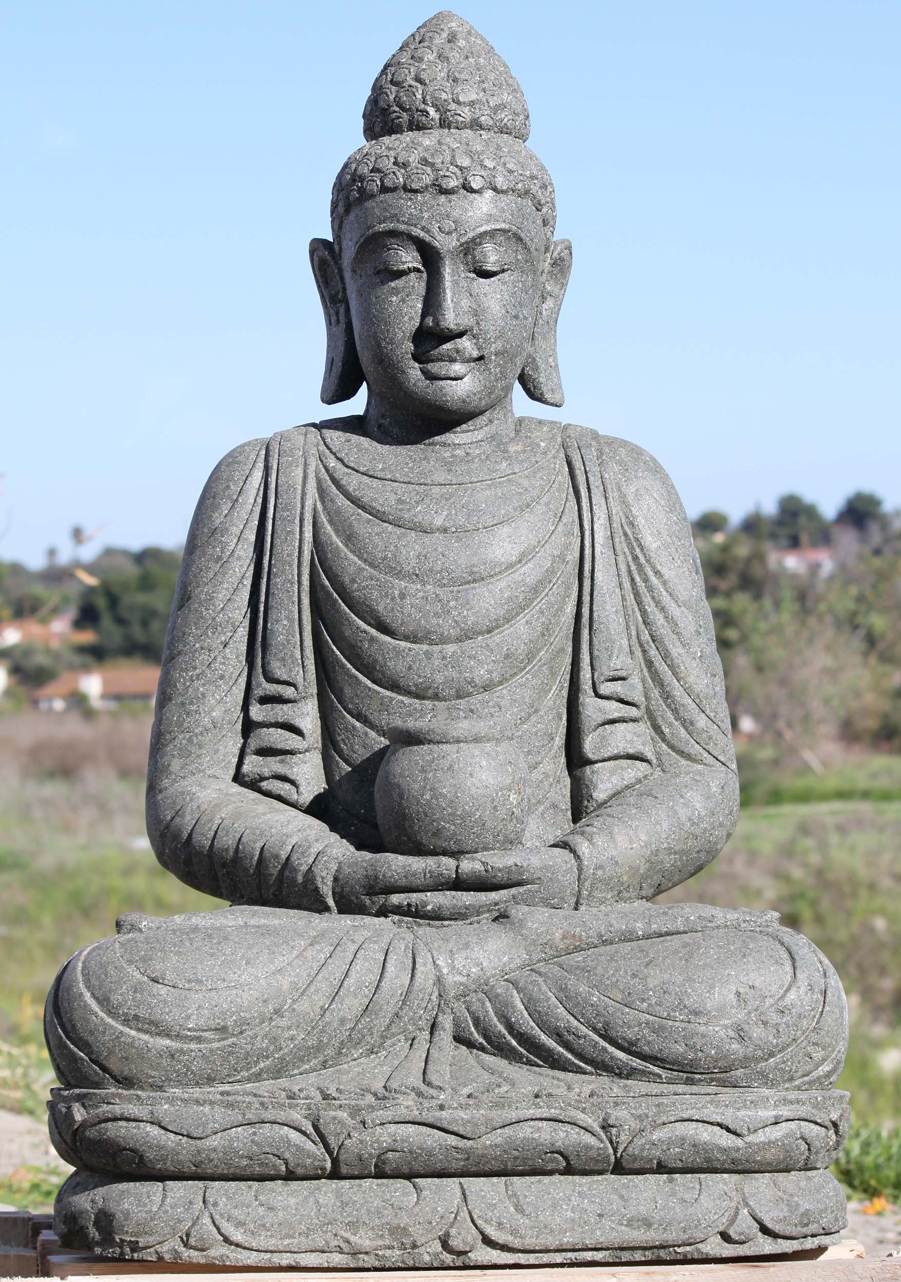 Stone Garden Buddha Holding Alms Bowl 40"