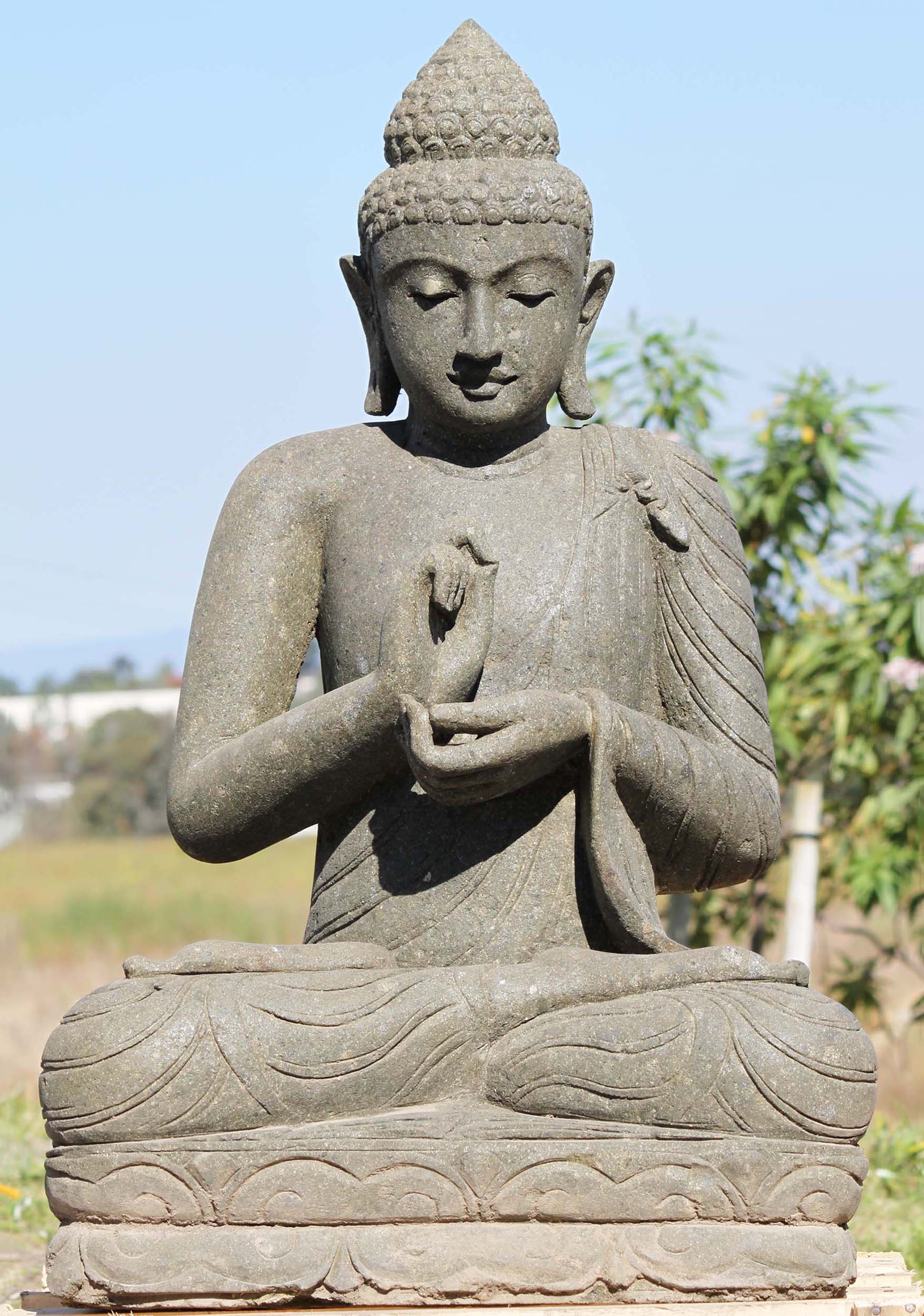 Stone Dharmachakra Buddha Sculpture 39"