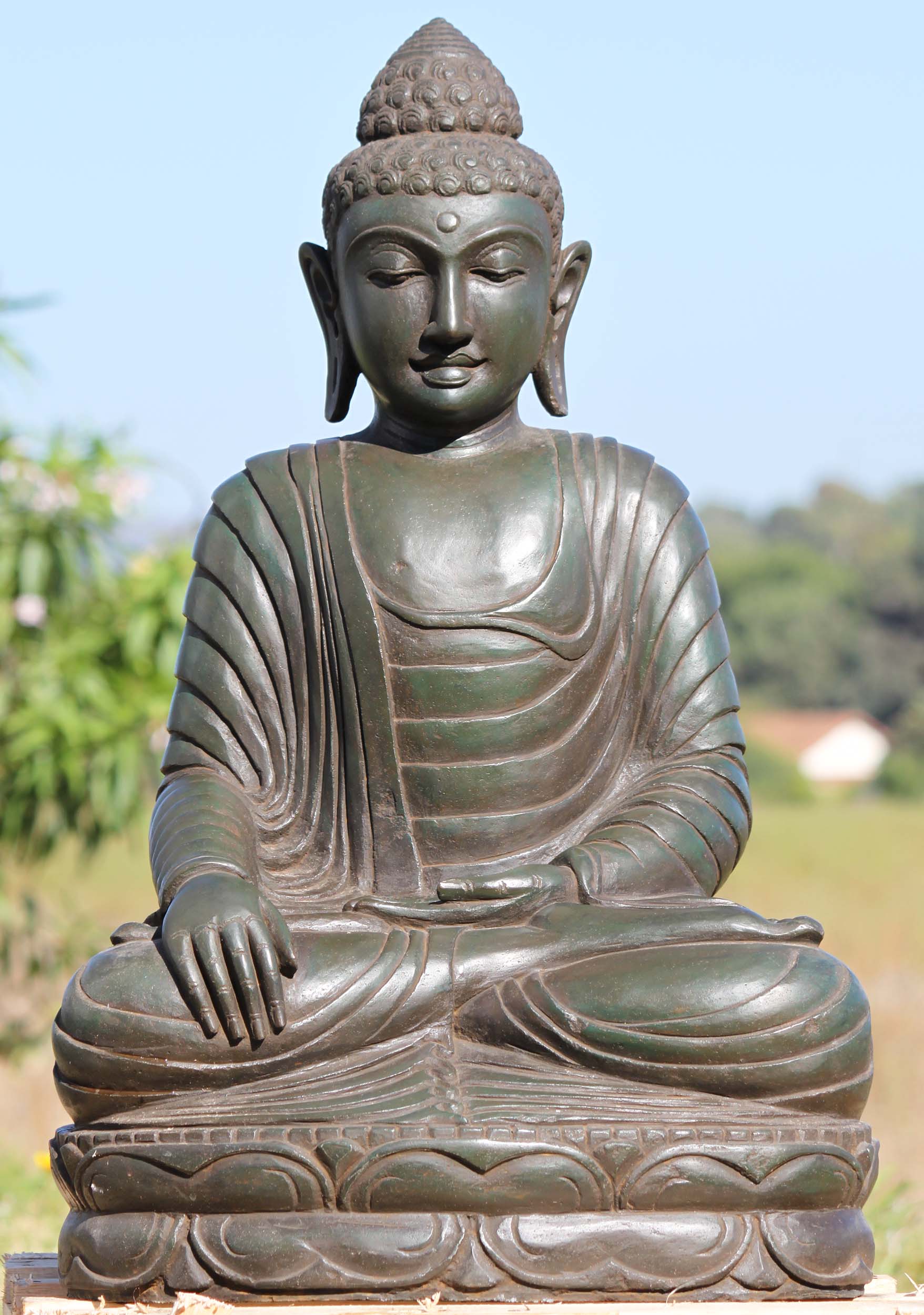 Stone Earth Touching Buddha Sculpture 30"