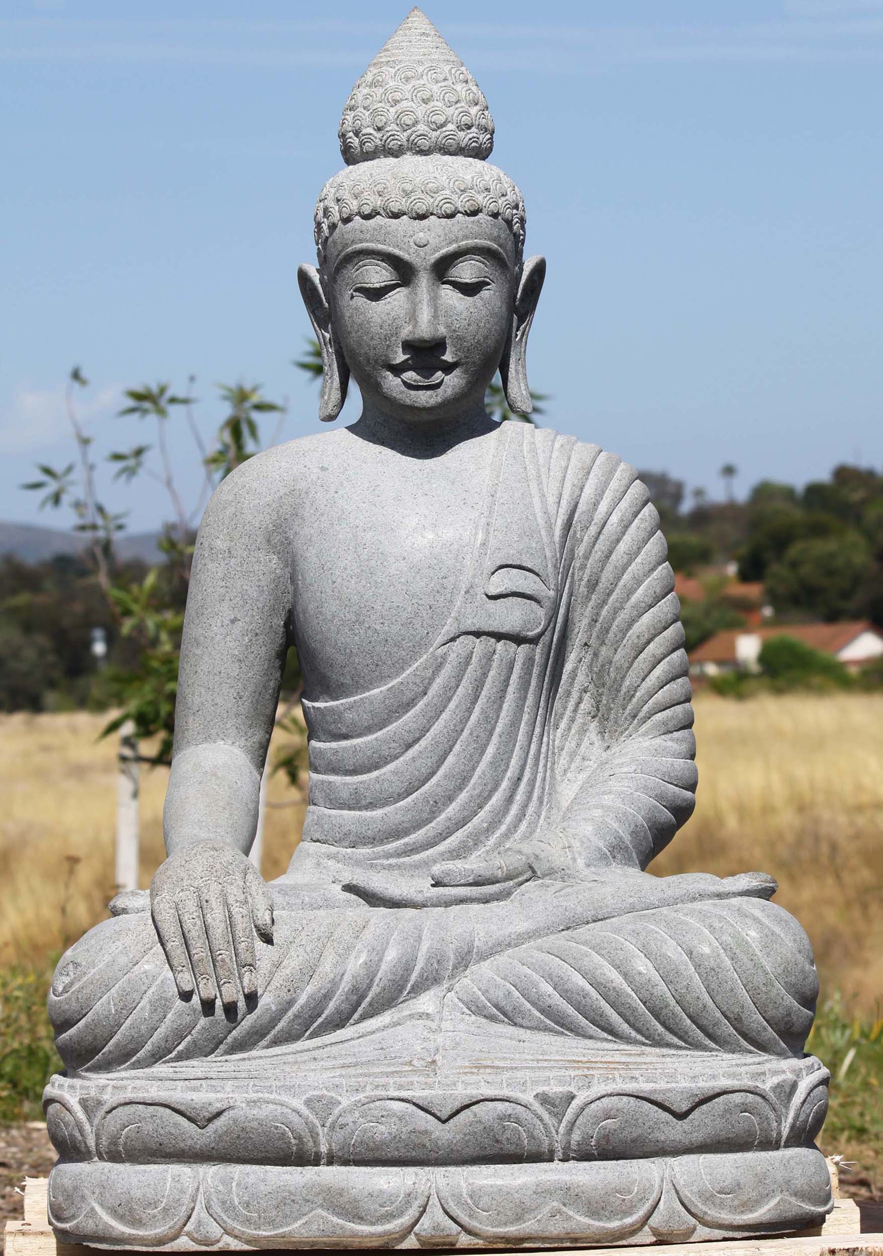 Stone Earth Touching Garden Buddha Statue 35"