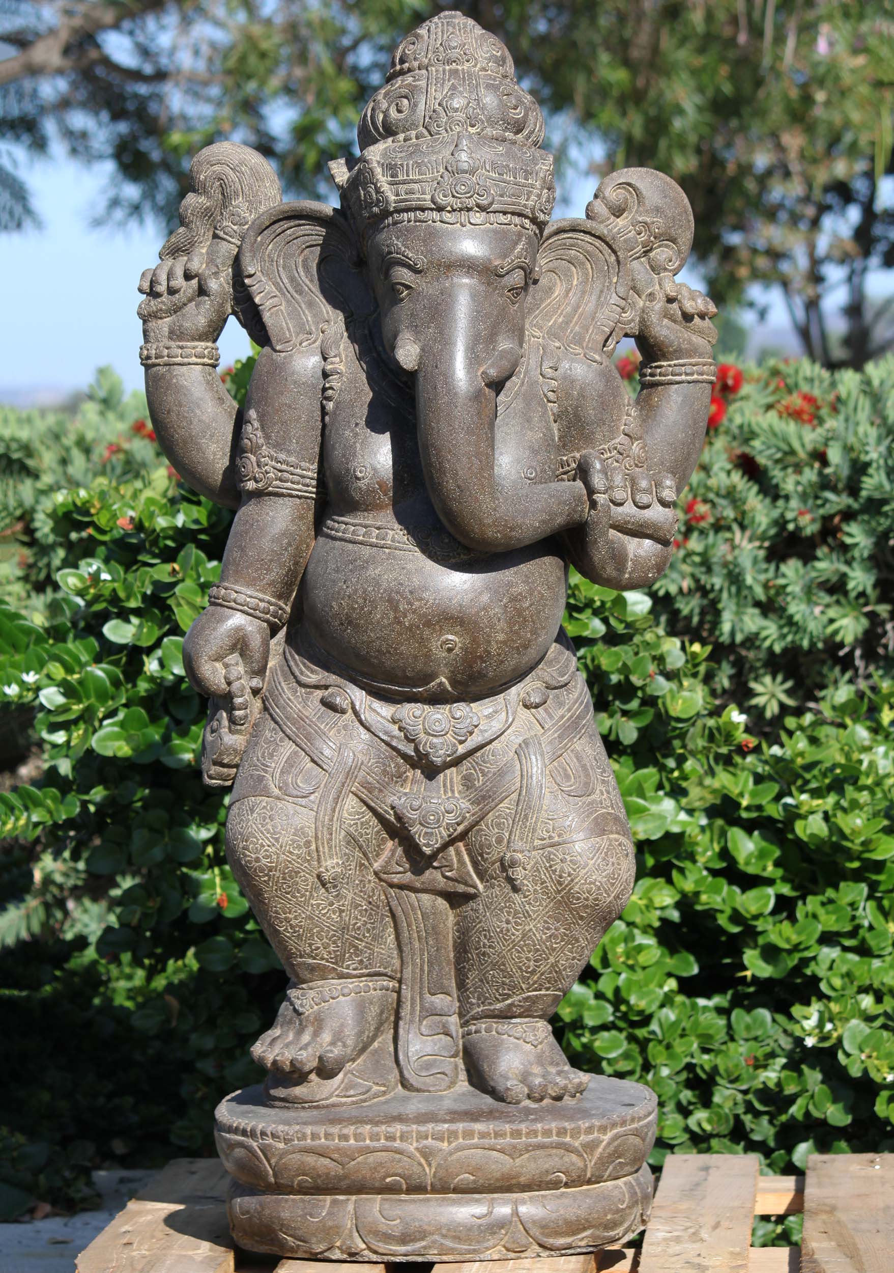 SOLD Stone Dancing Ganesh Holding Malas & Trunk 44