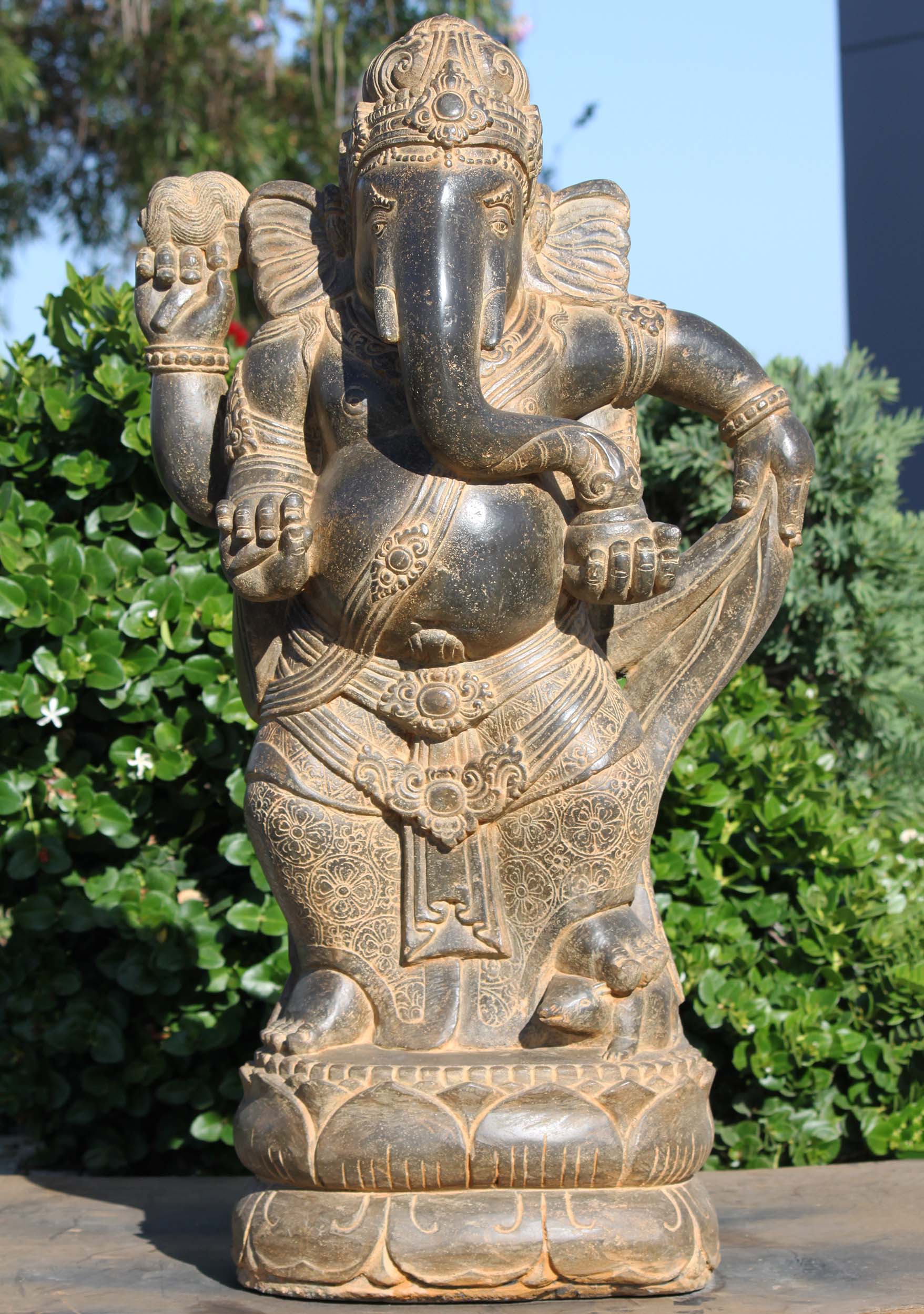 SOLD Stone Ganesh Sculpture Standing On Rat 40