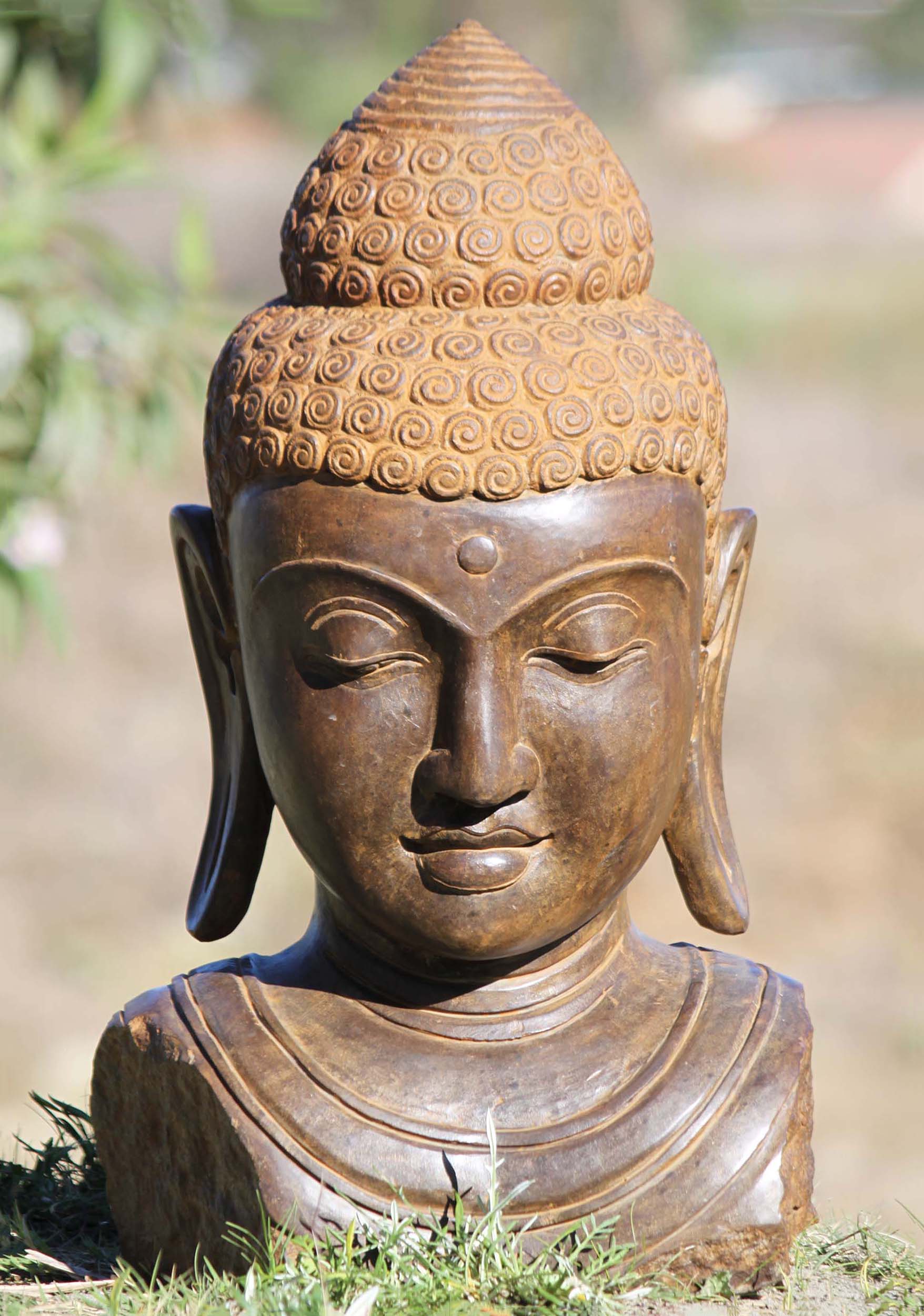 Stone Garden Buddha Bust with Long Earlobes 24" Full Price $795 + shipping