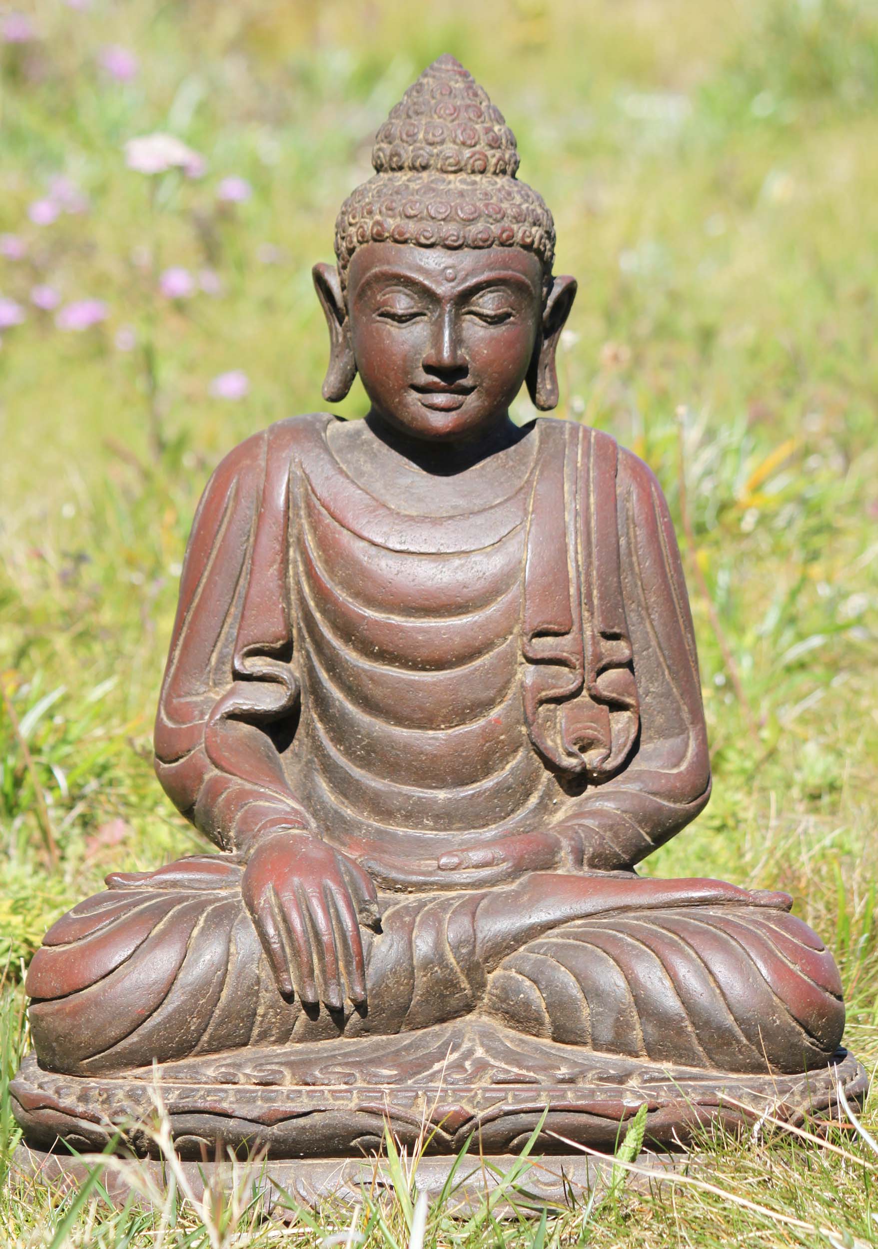 Stone Garden Earth Touching Buddha Sculpture 20"