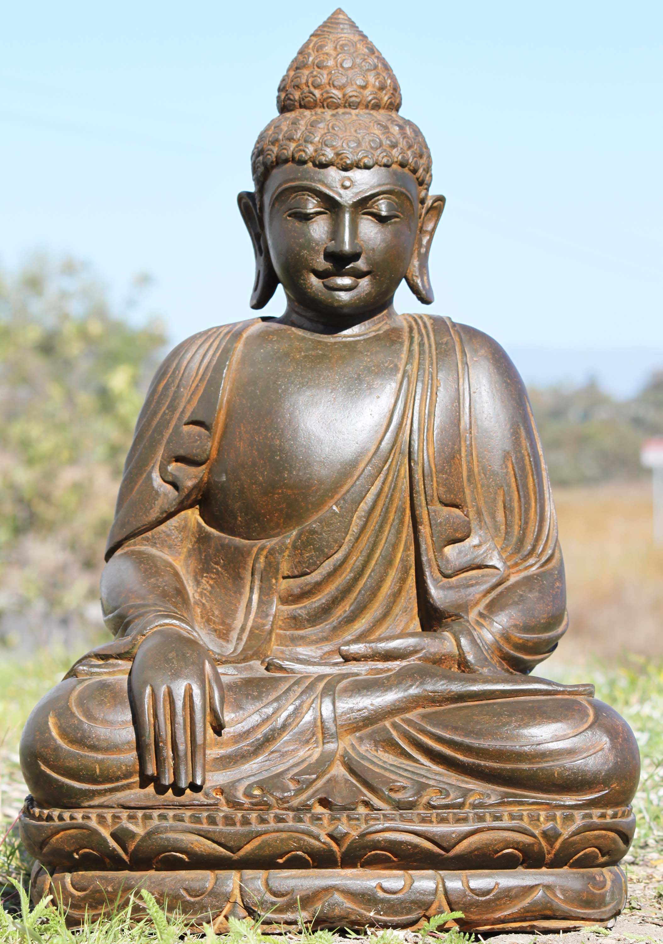 Stone Garden Earth Touching Buddha Statue 28"