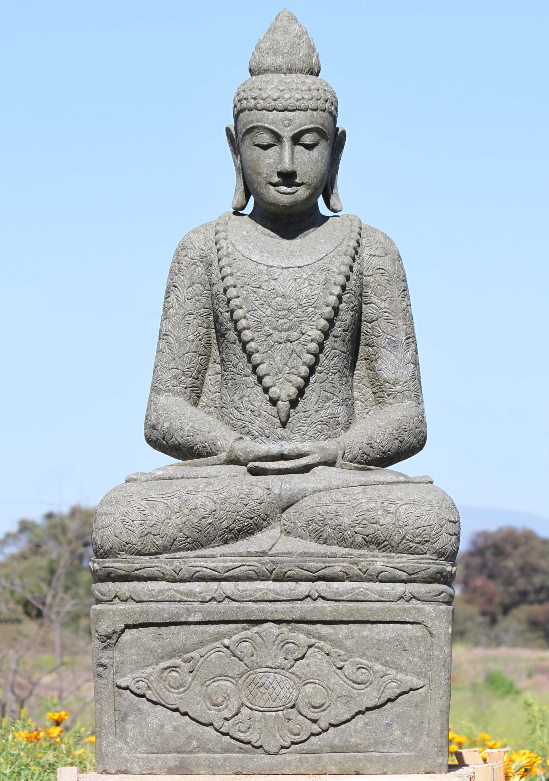 Stone Meditating Buddha on Decorated Base 60" (#113ls365 ...