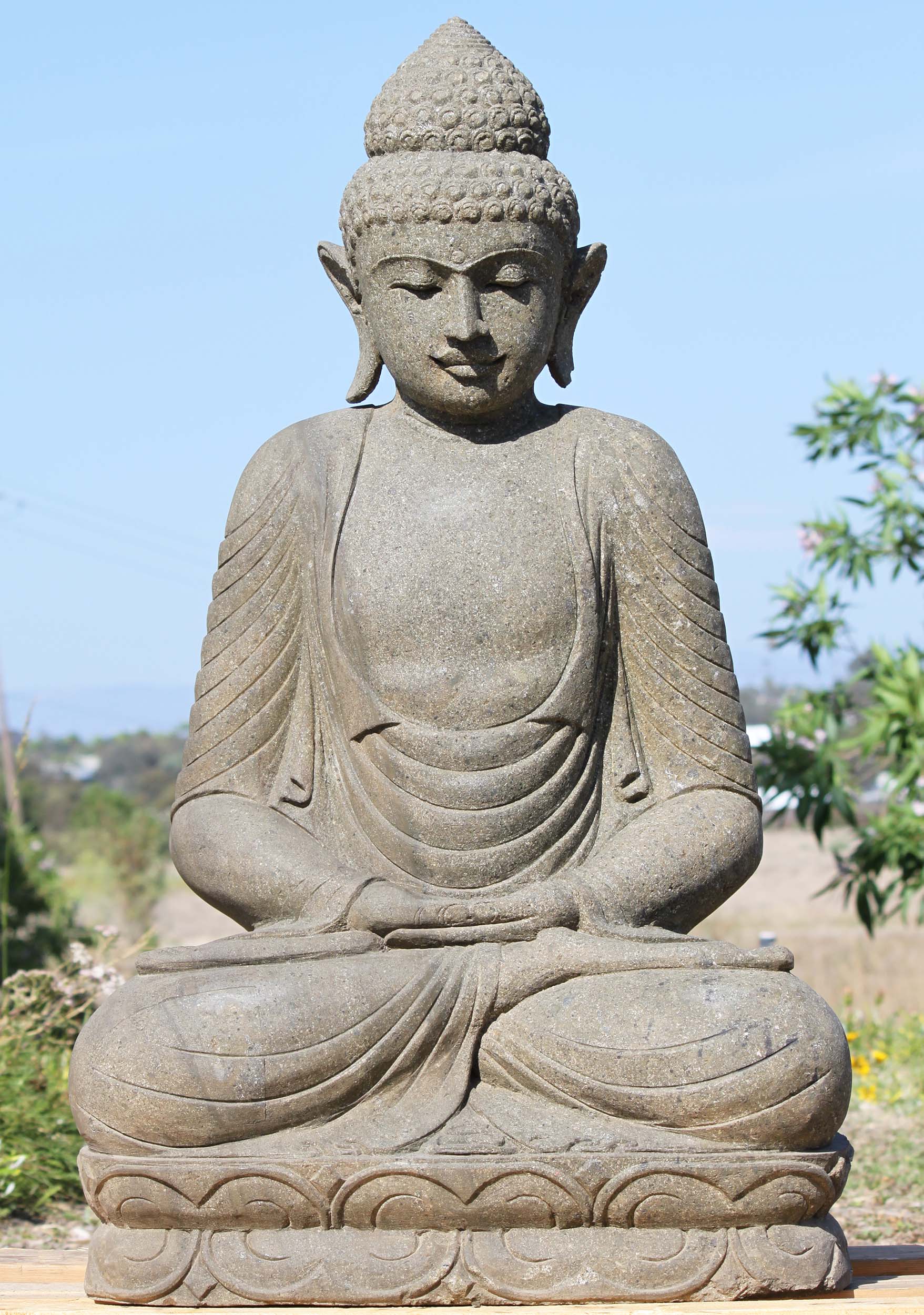 Stone Meditating Buddha Sculpture Garden 40"