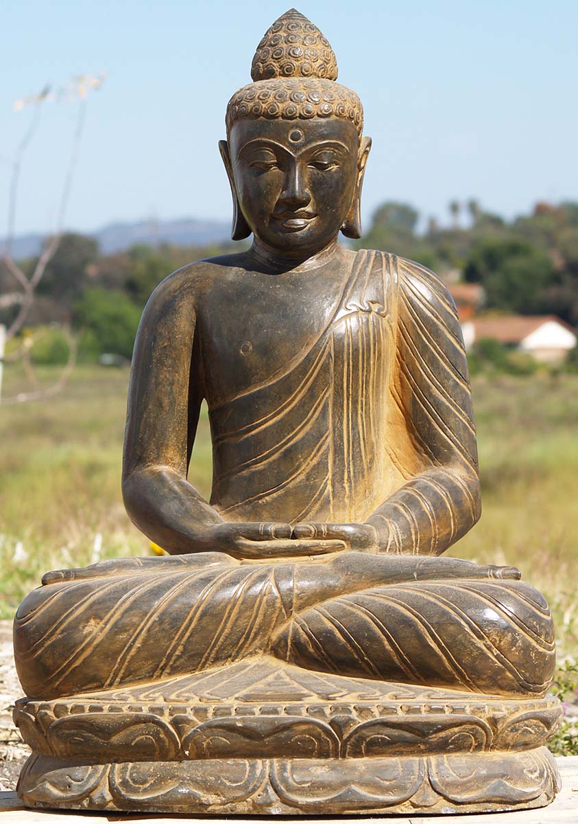 Stone Meditating Buddha Sculpture 33"