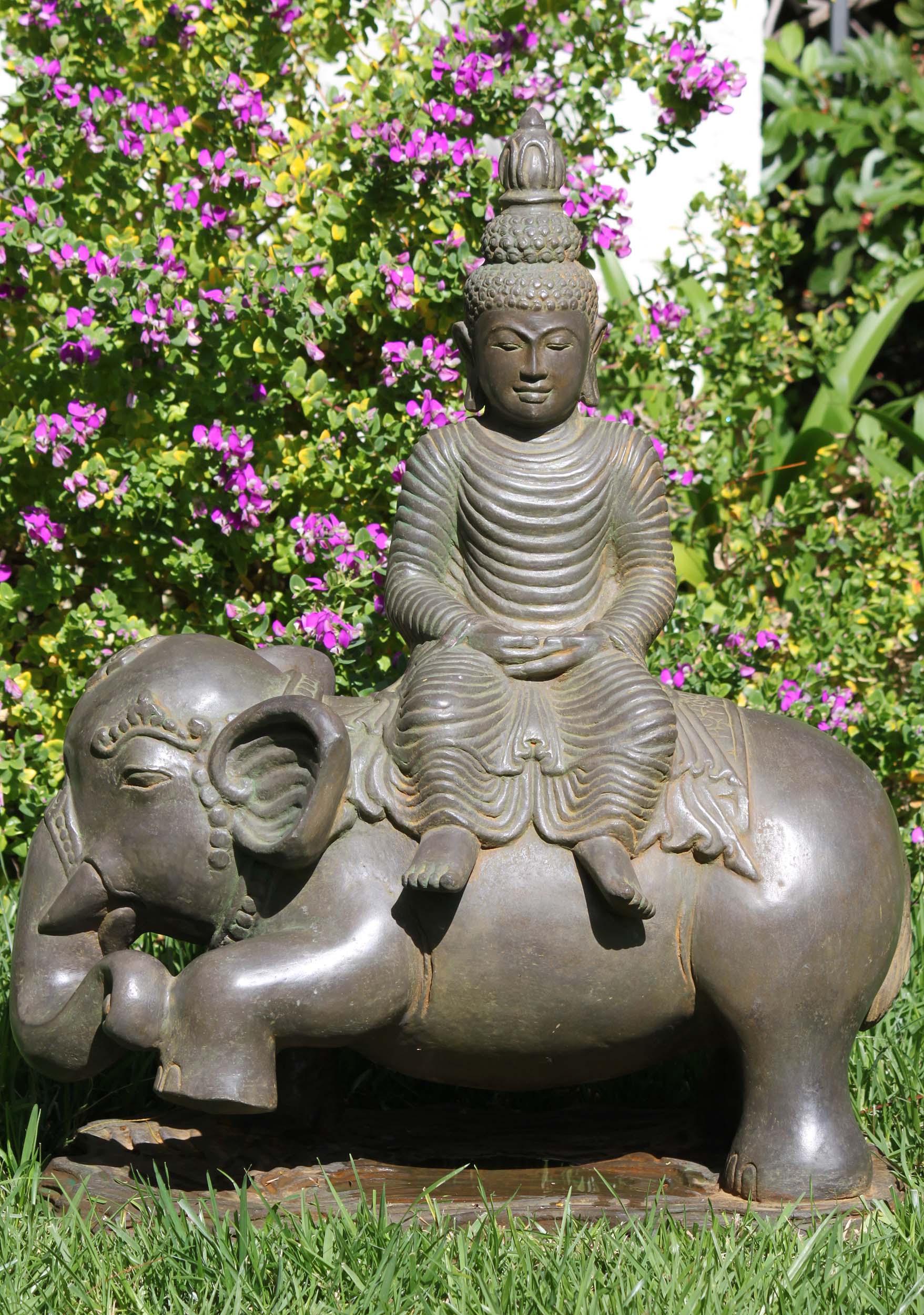 Stone Meditating Buddha Seated On Elephant 29"