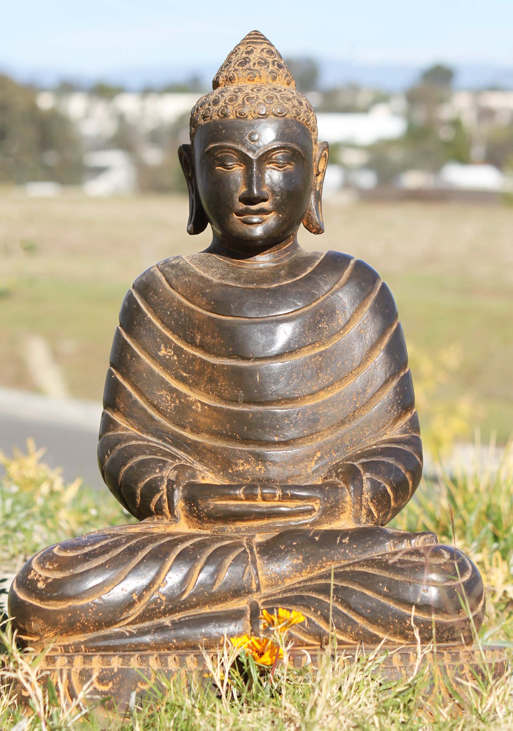 Stone Meditating Garden Buddha Statue 22"