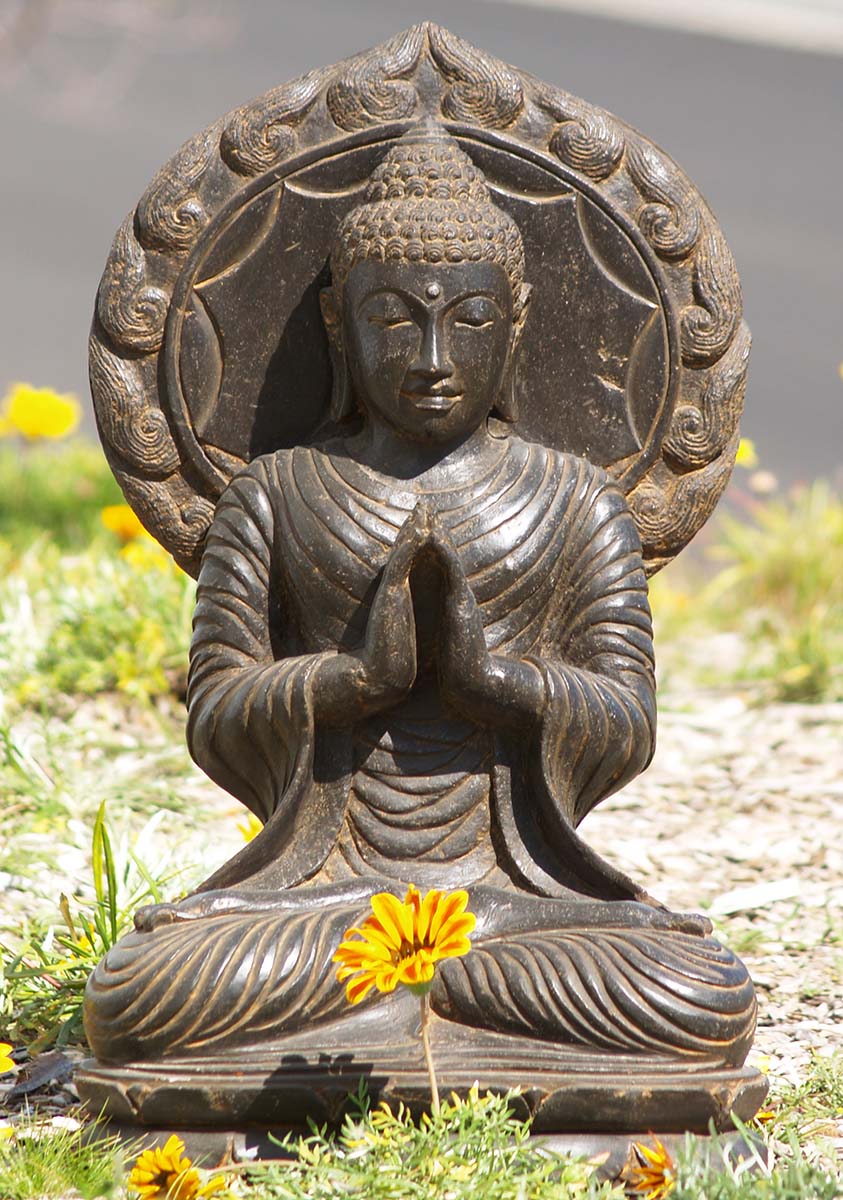 Stone Namaste Buddha Garden Sculpture 27"