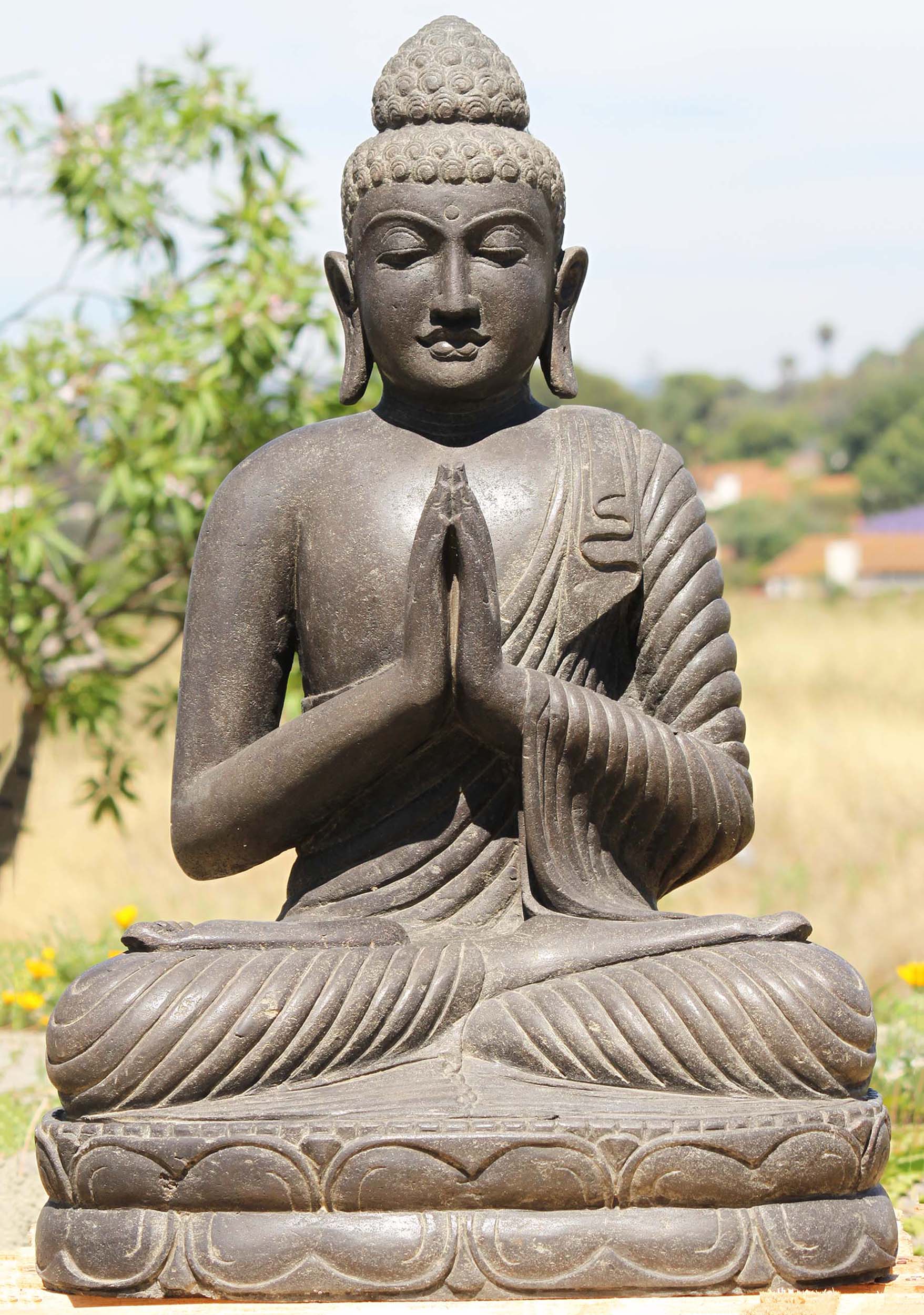 SOLD Stone Seated Namaste Buddha Statue 36
