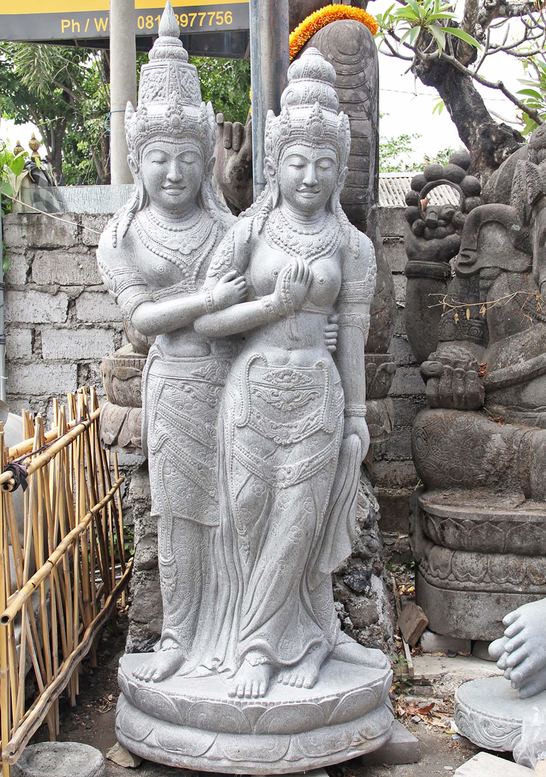 8 Foot Tall Large Stone Statue of Lovers Radha & Krishna Careved with Intricate Details 94"