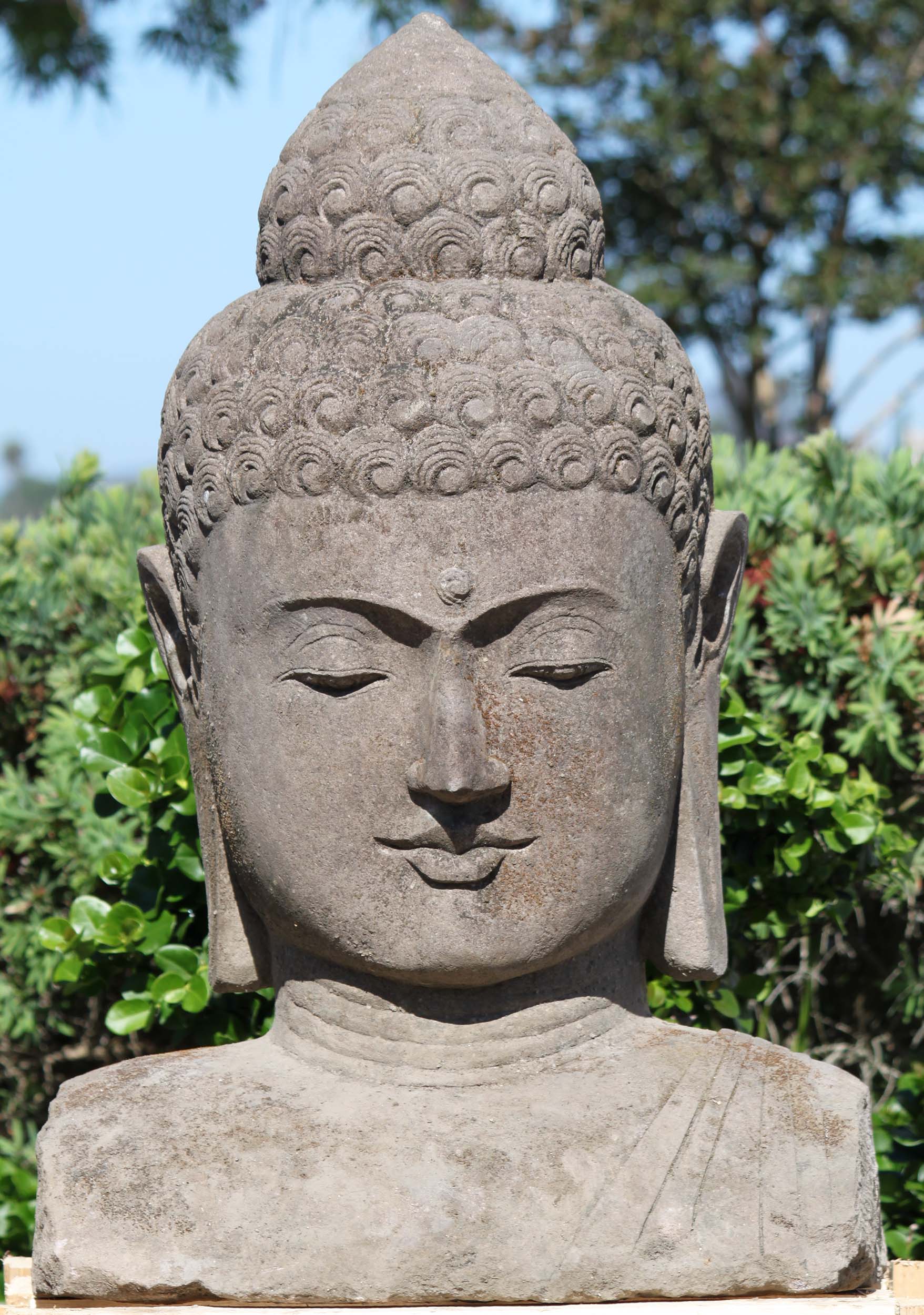 Stone Rustic Buddha Bust with 3rd Eye 38"