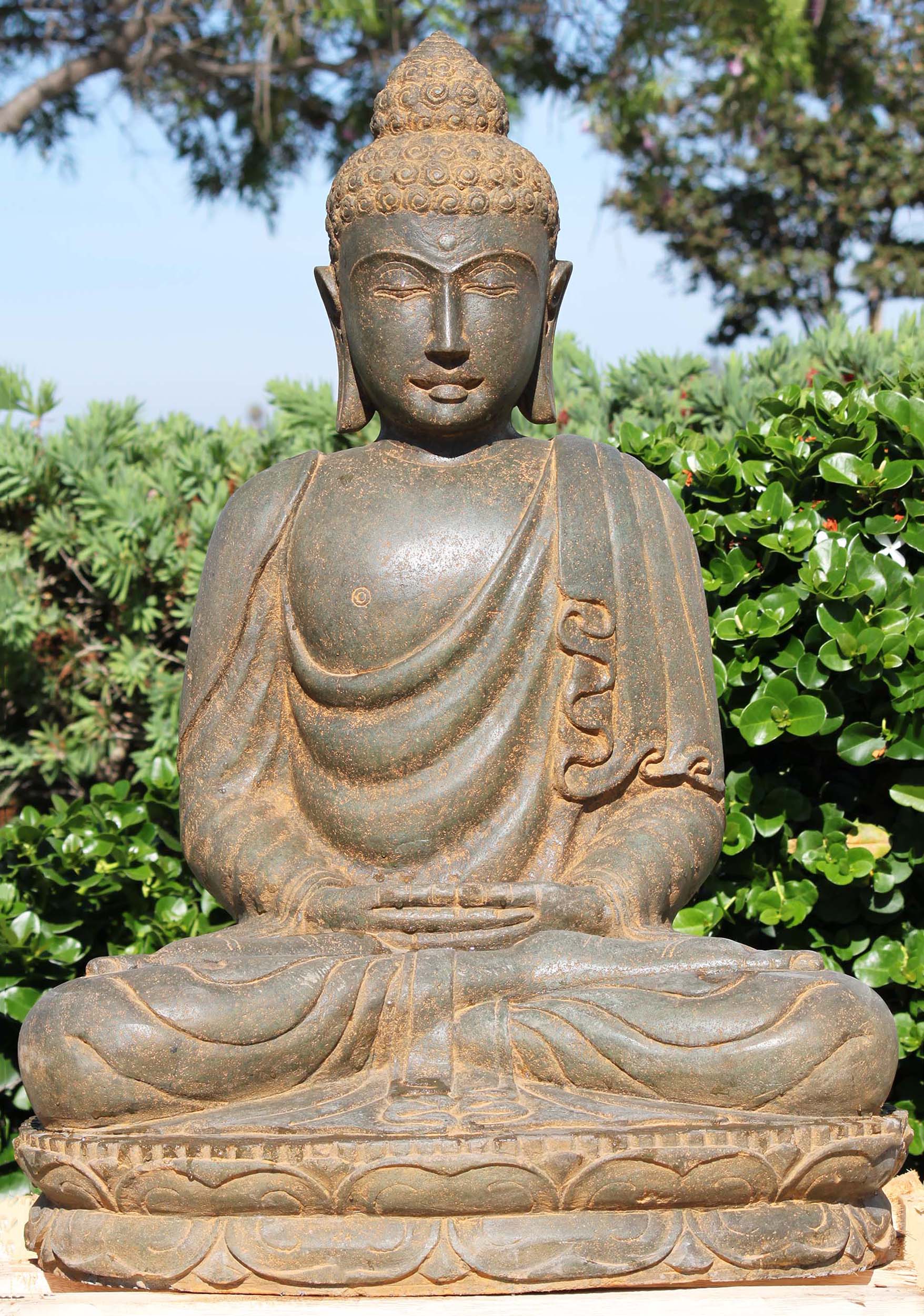 Stone Seated Meditating Buddha Statue 35"