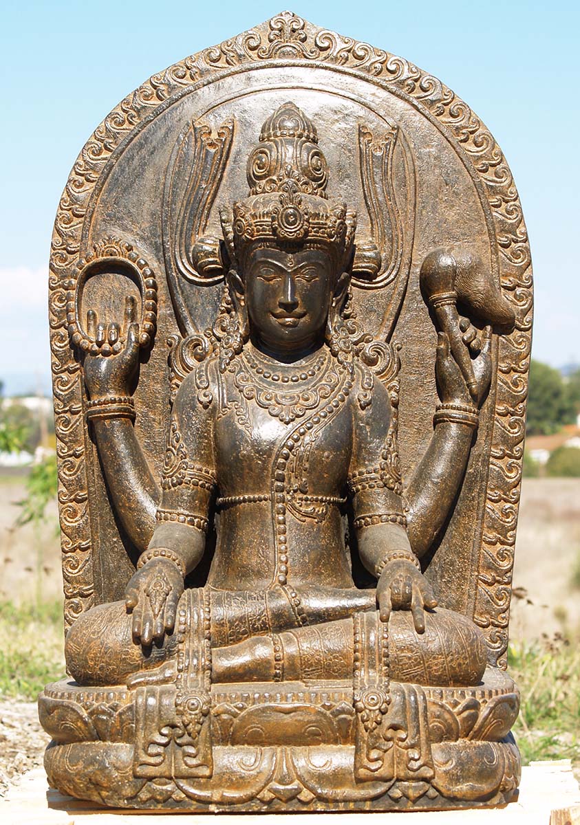 Stone Seated Vishnu Sculpture 38"