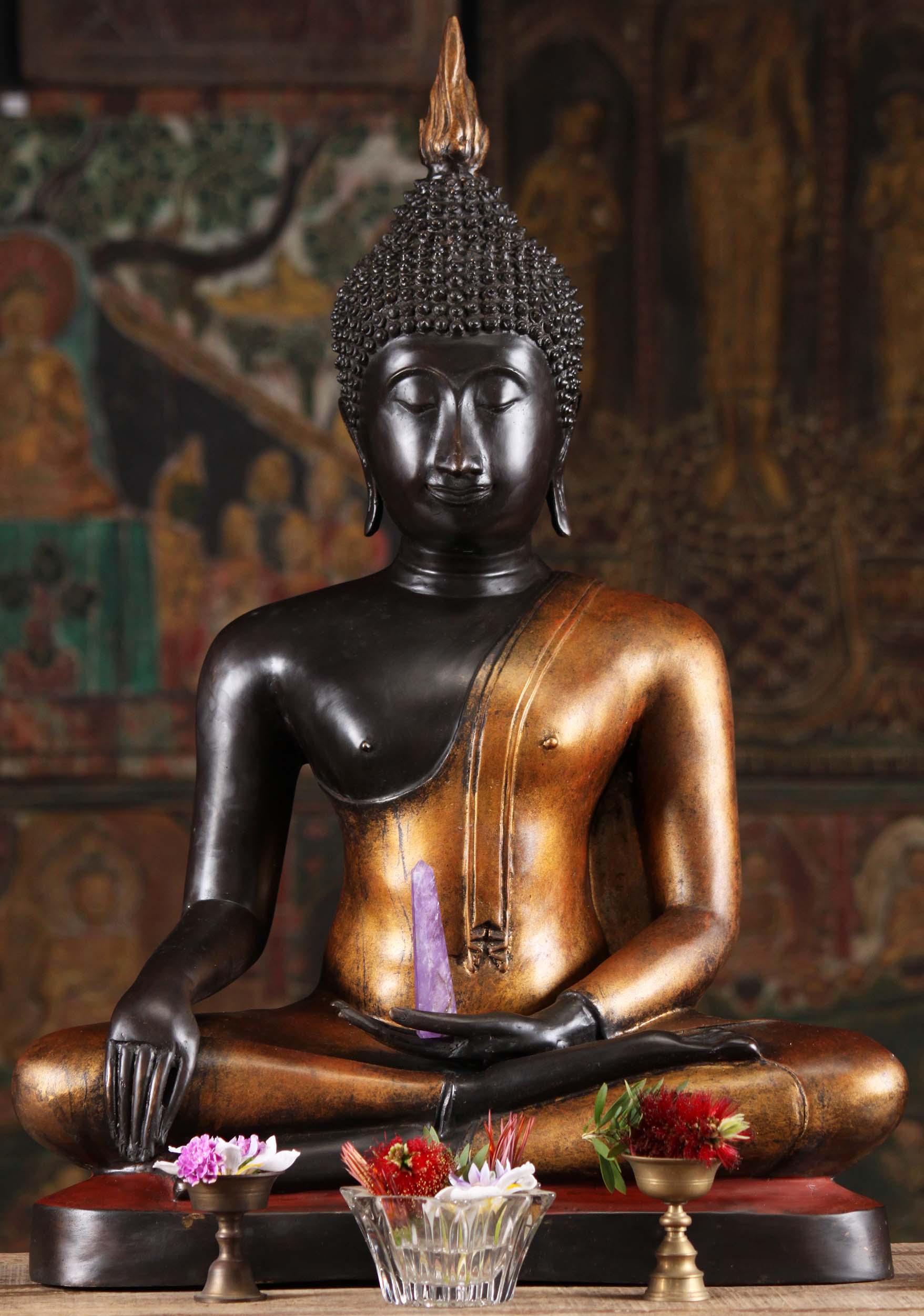 Brass Sukhothai Style Buddha Sculpture 29"