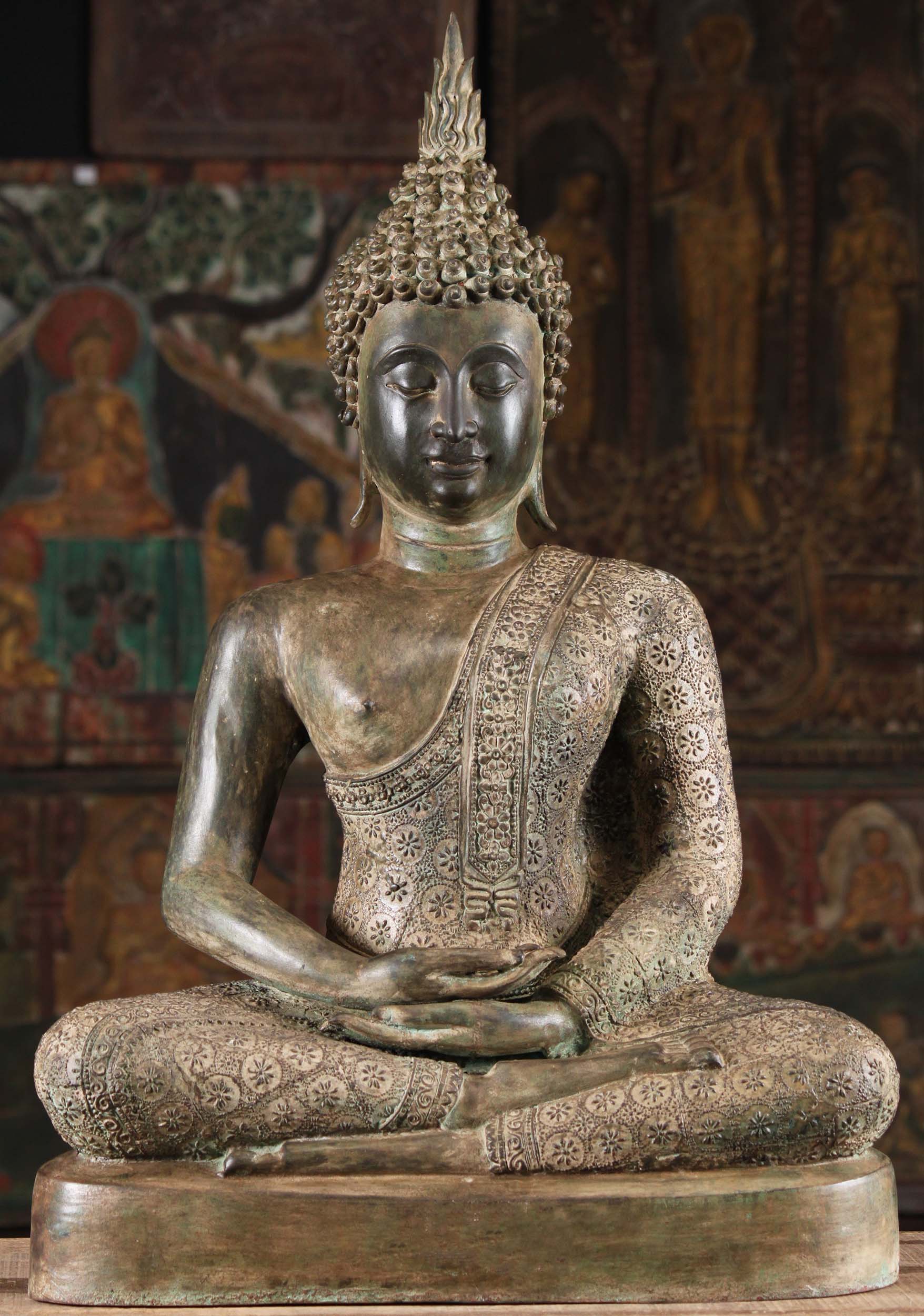 Brass Sukhothai Meditating Buddha Statue 29"