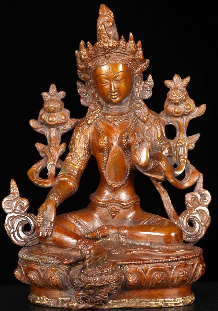 Brass Green Tara Statue 8.5"