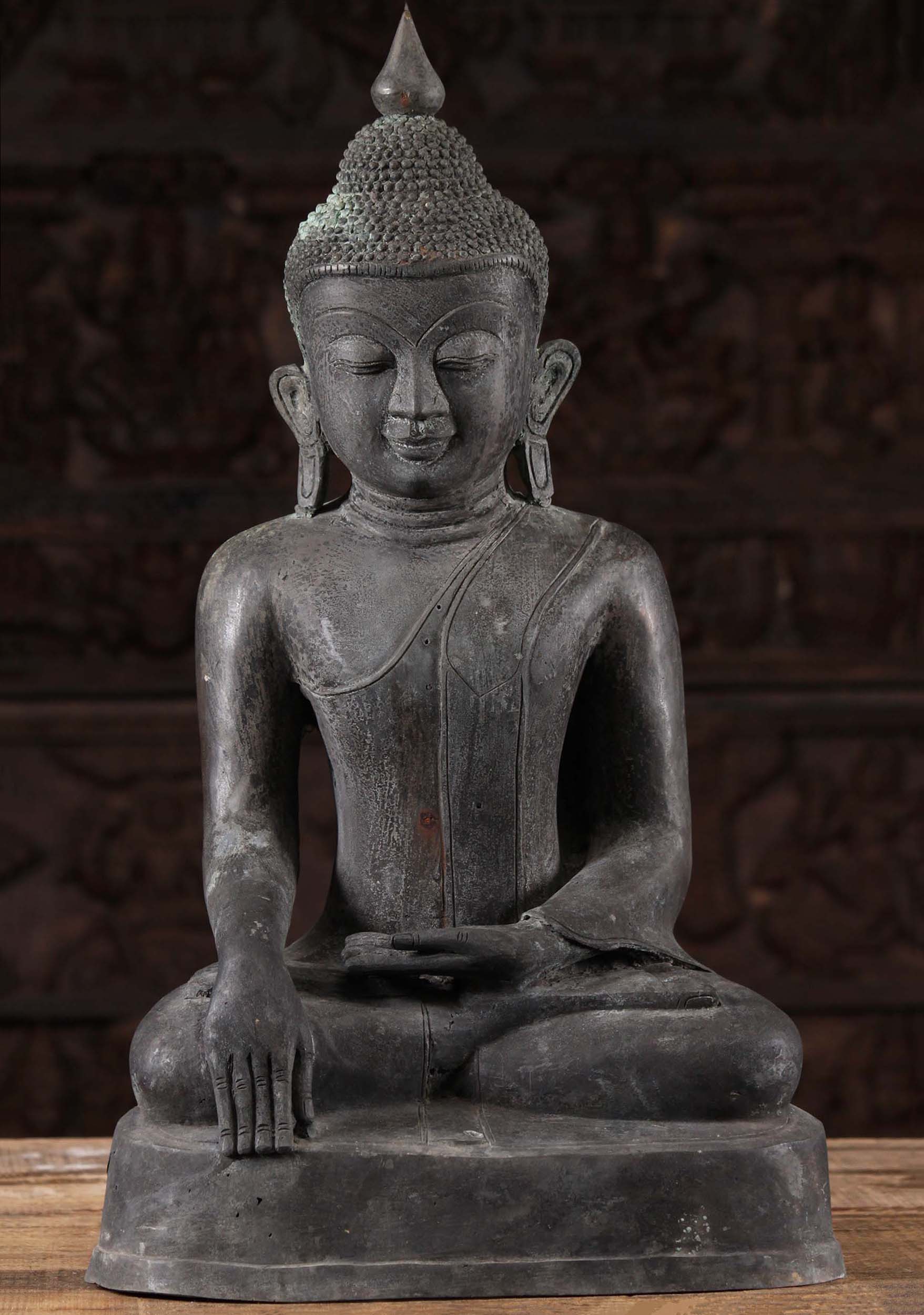Antique Brass Burmese Earth Touching Bhumisparsha Mudra Buddha Sculpture 25