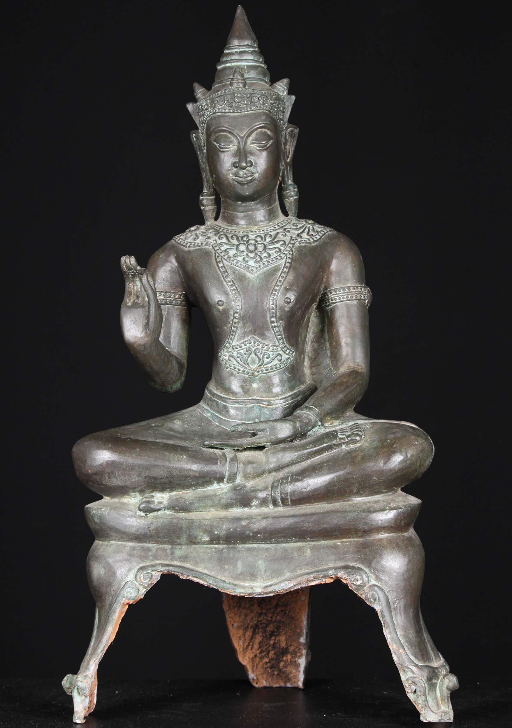 Brass Ayutthaya Thai Style Teaching Buddha Statue Seated on Unique Raised Base 27"