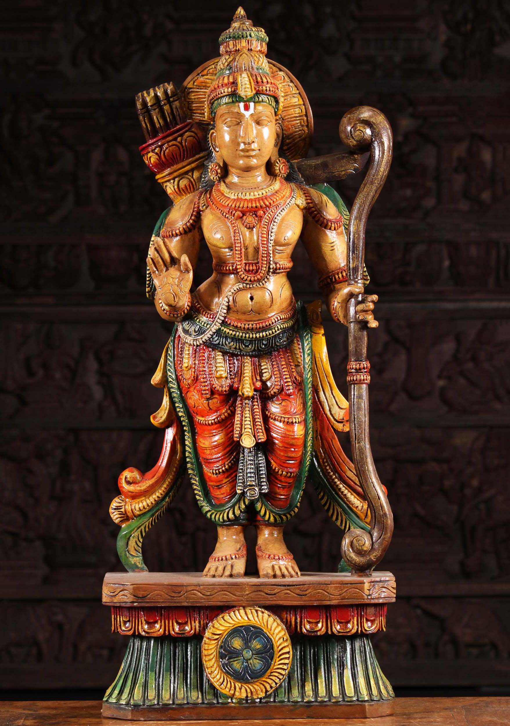 Wood Lord Rama Statue with Bow & Arrows 36"