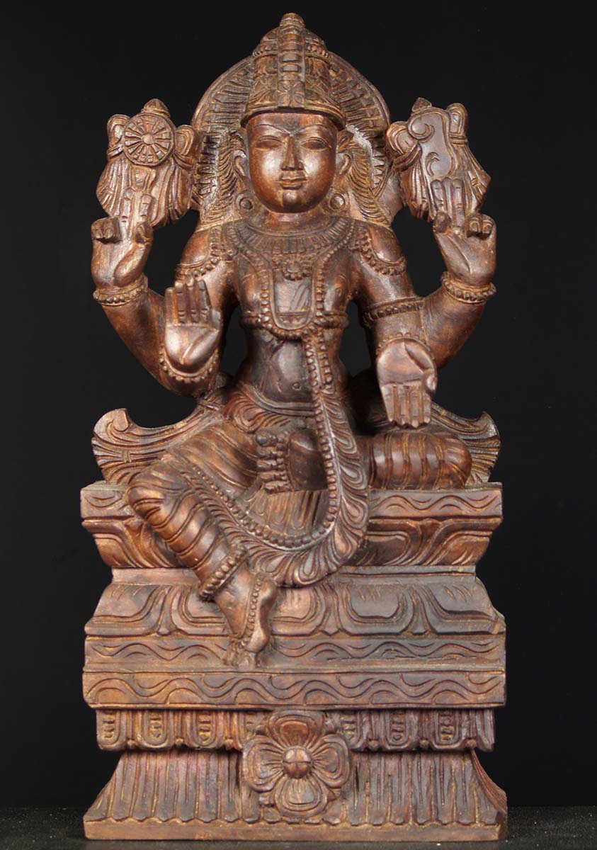 Wooden Seated Vishnu Sculpture 24"