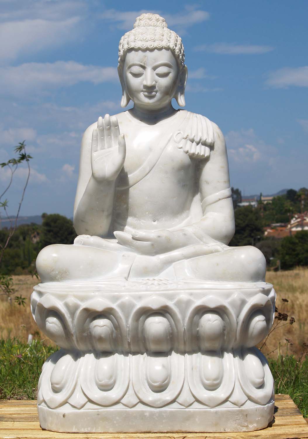 White Marble Abhaya Mudra Buddha Statue 36"