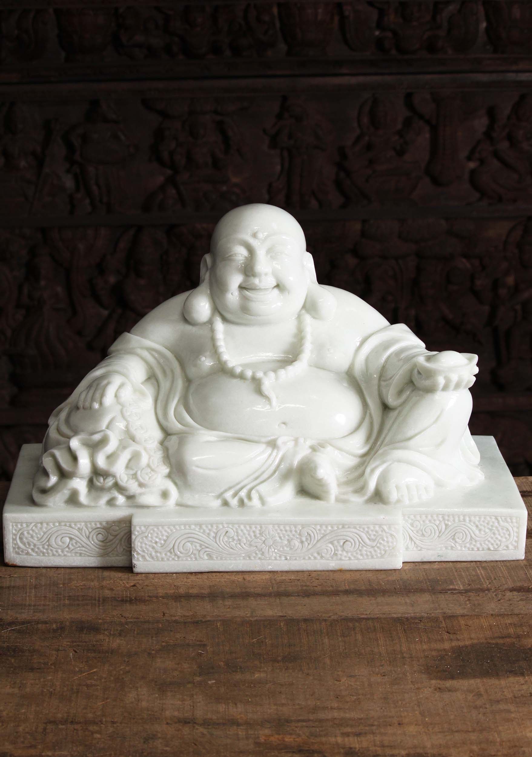 High Quality Marble Fat & Happy Buddha Statue with Fine Details Hand Carved i
