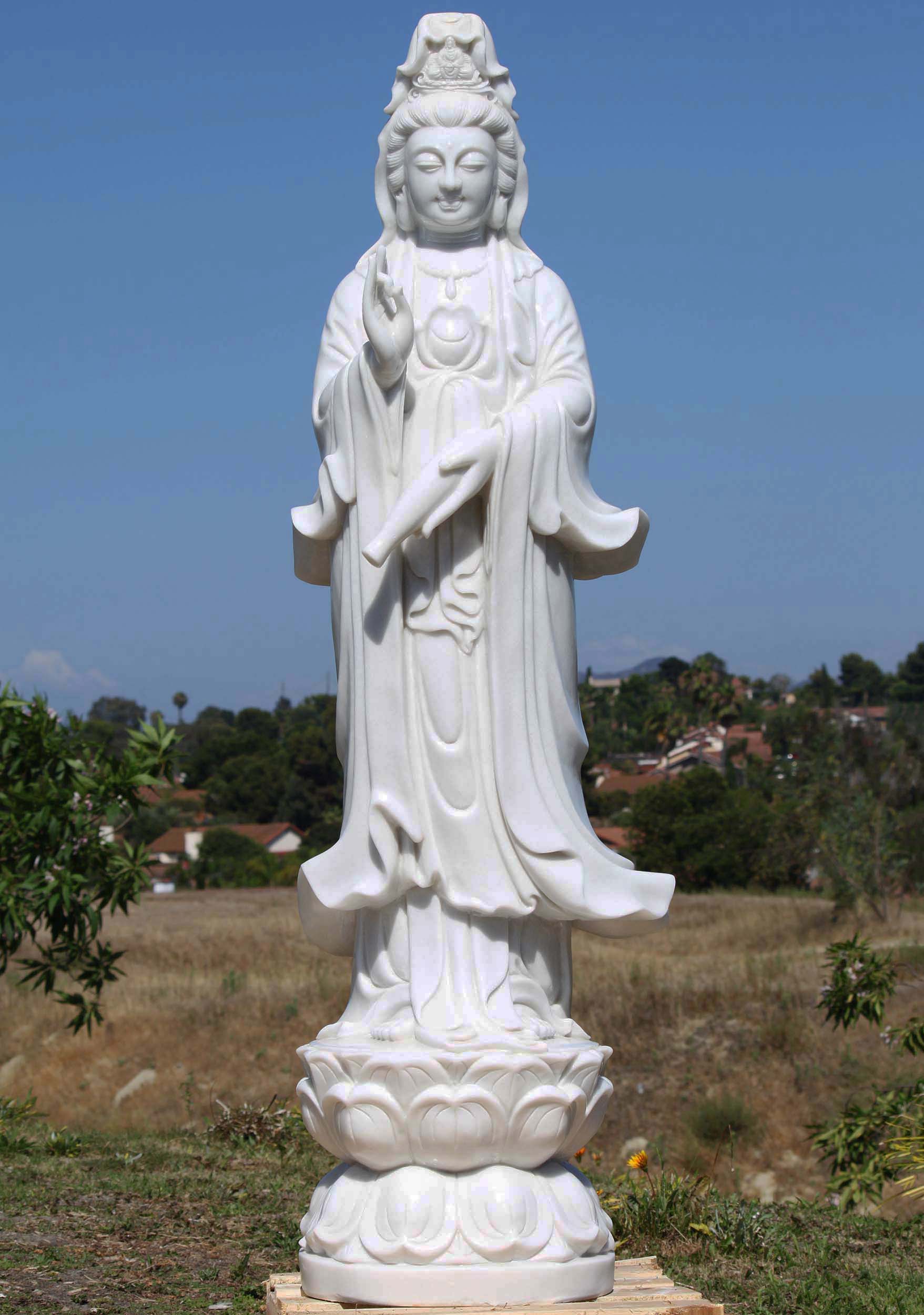 White Marble Large Standing Kwan Yin Statue 59"