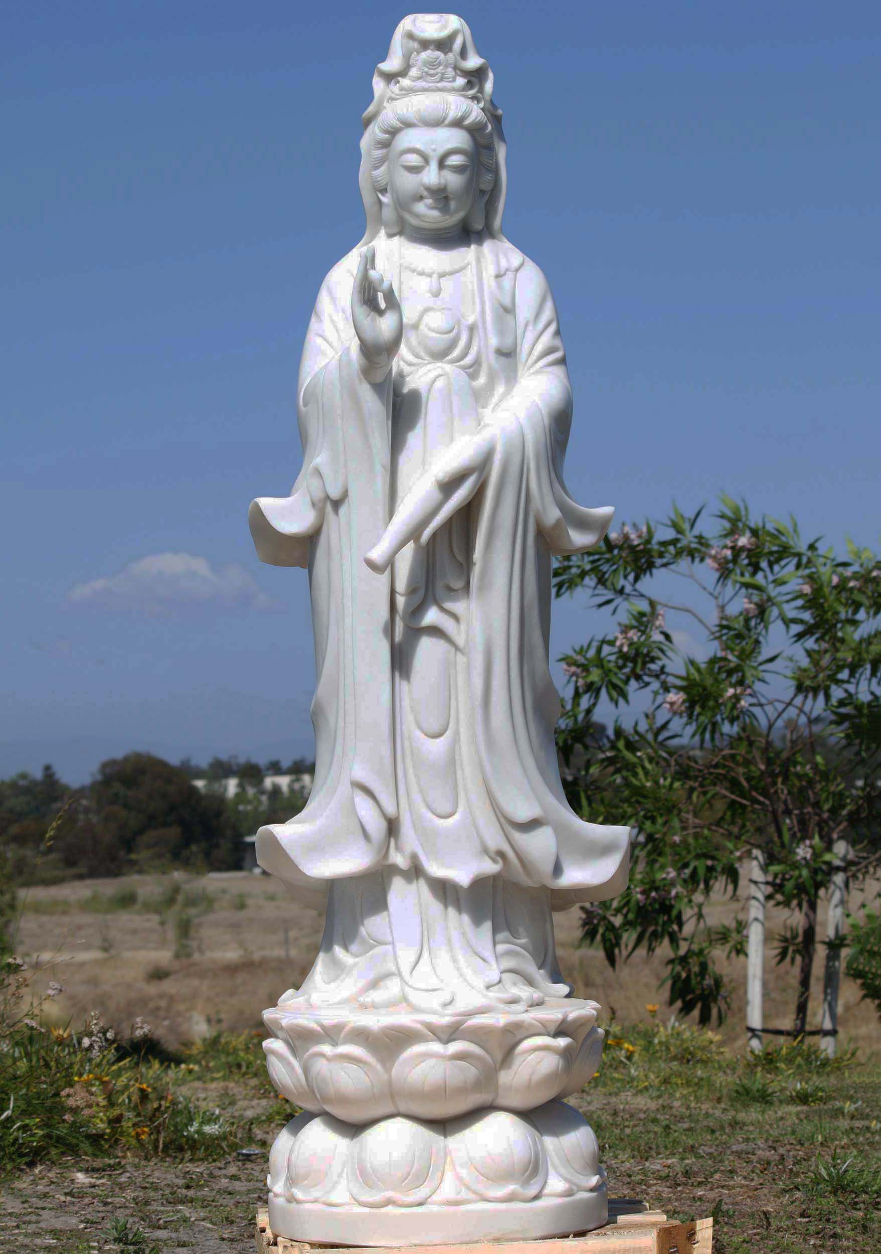 White Marble Standing Kwan Yin Statue 57"